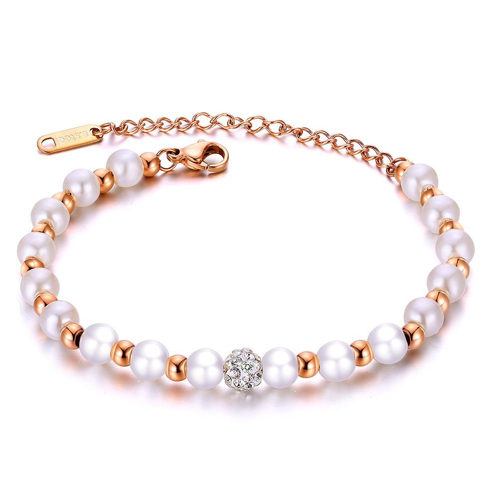 GLAMO Armband Damen Armband Synthetische Perlen,für Damen Mädchen Geschenk Gold
