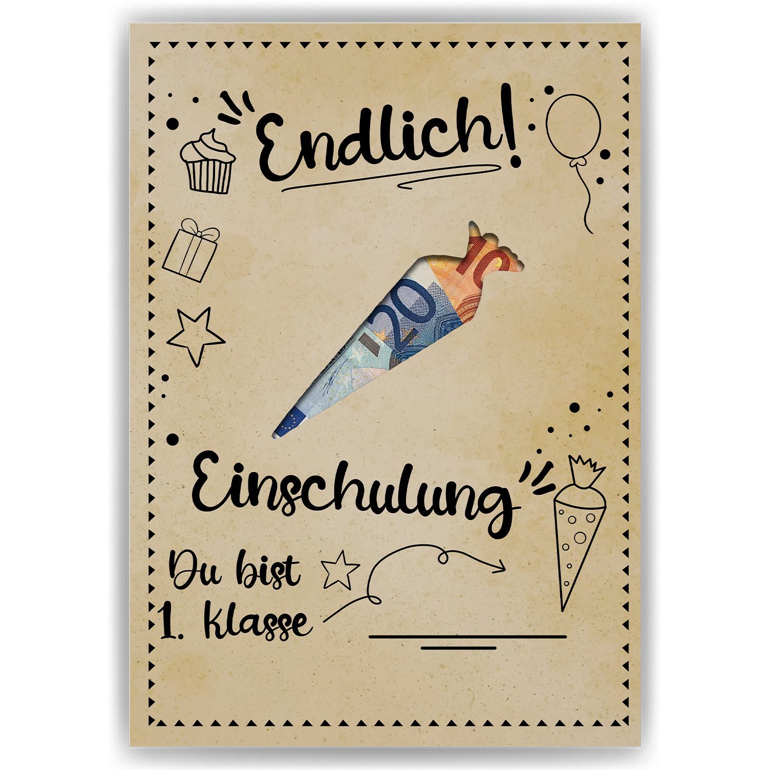 Tigerlino Poster Einschulung Geldgeschenk Schulstart Schulanfang Schultüte 1. Klasse