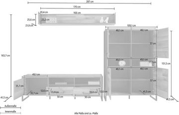 FORTE Wohnwand, (Set, 3-St., 3-tlg), Metallrahmen matt, Front/Korpus aus Holzwerkstoff
