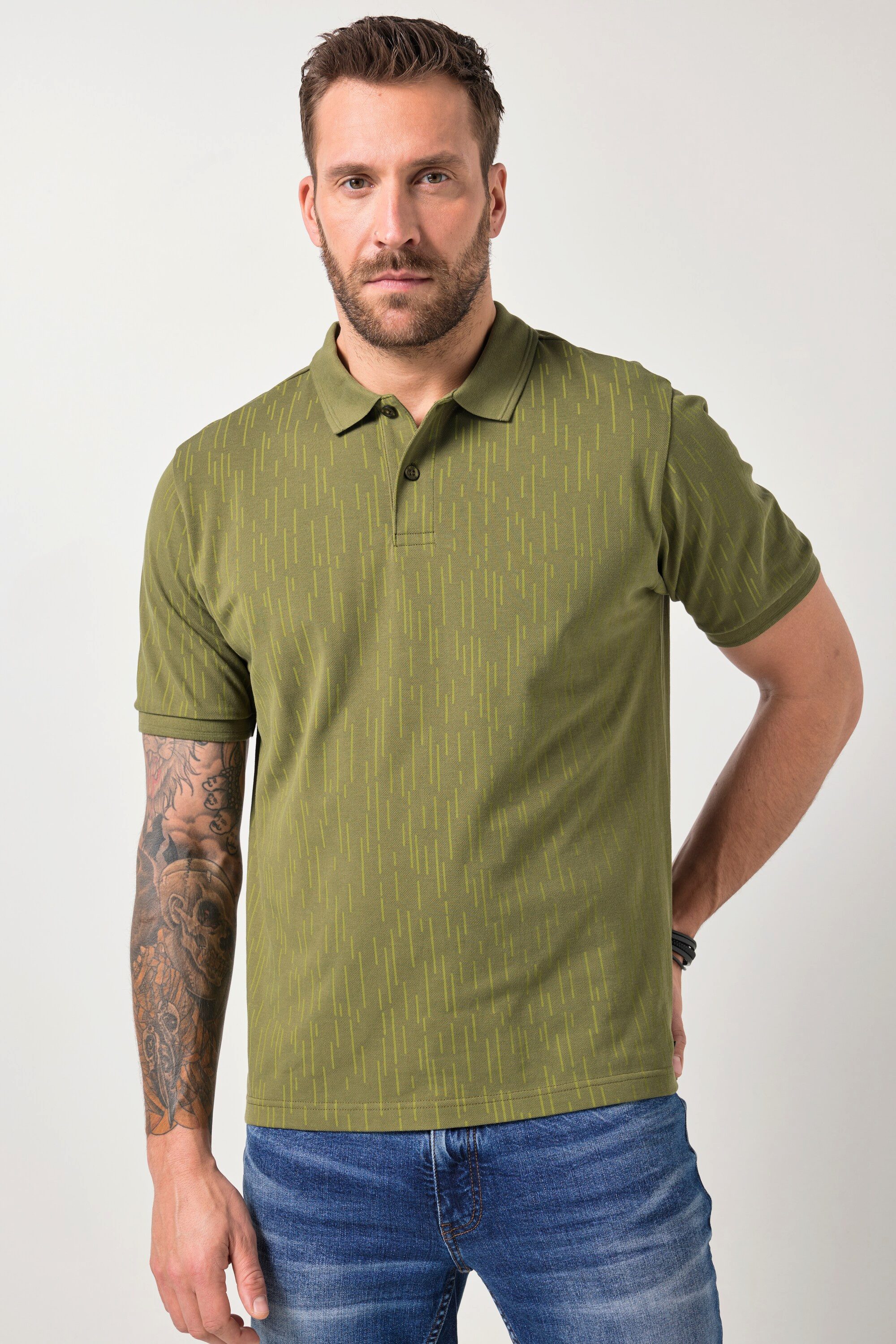 Poloshirt Poloshirt Halbarm Piqué Alloverdruck bis 8 XL