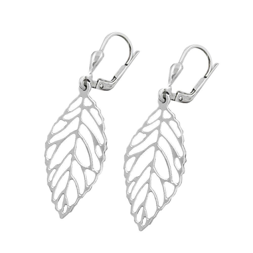 Vinani Ohrhänger '2 Blätter' – Sterling Silber 925, Elegant Gebürstet, 30 Mm Länge
