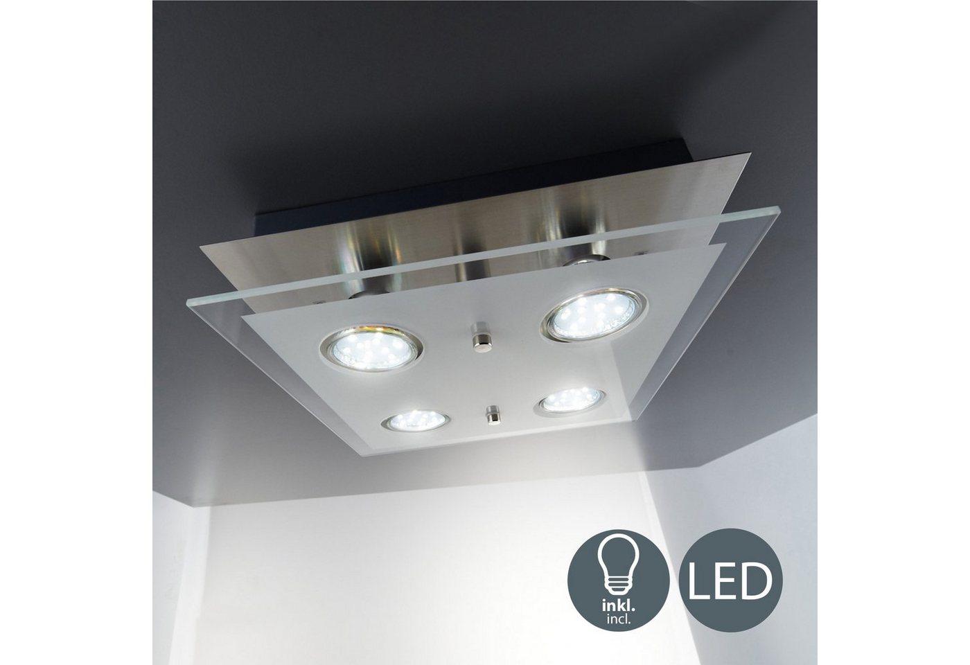 B.K.Licht LED Deckenleuchte »Dorado 4«, LED Deckenlampe eckig Spot Schlafzimmer Wohnzimmer-Beleuchtung inkl. 3W-HomeTrends