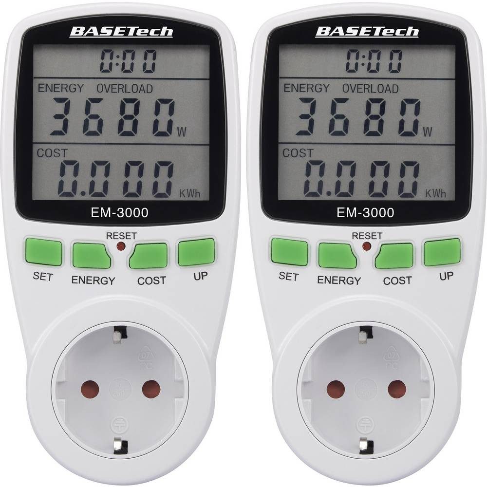 Basetech Energiekostenmessgerät EM-3000 Energiekosten-Messgerät Kostenprognose 2 St. BT-1611632