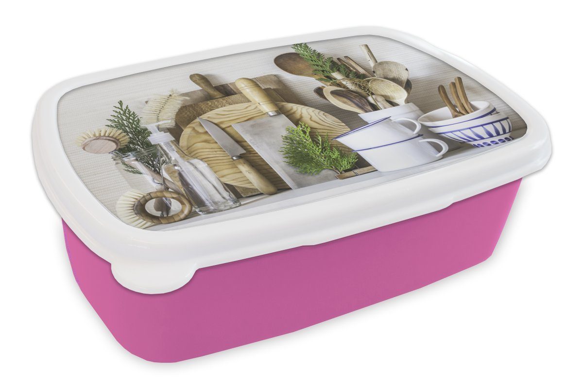 MuchoWow Lunchbox Küche Besteck, Erwachsene, Mädchen, rosa für (2-tlg), Kunststoff - Snackbox, Brotbox - Kinder, Kochgeschirr Kunststoff, Brotdose
