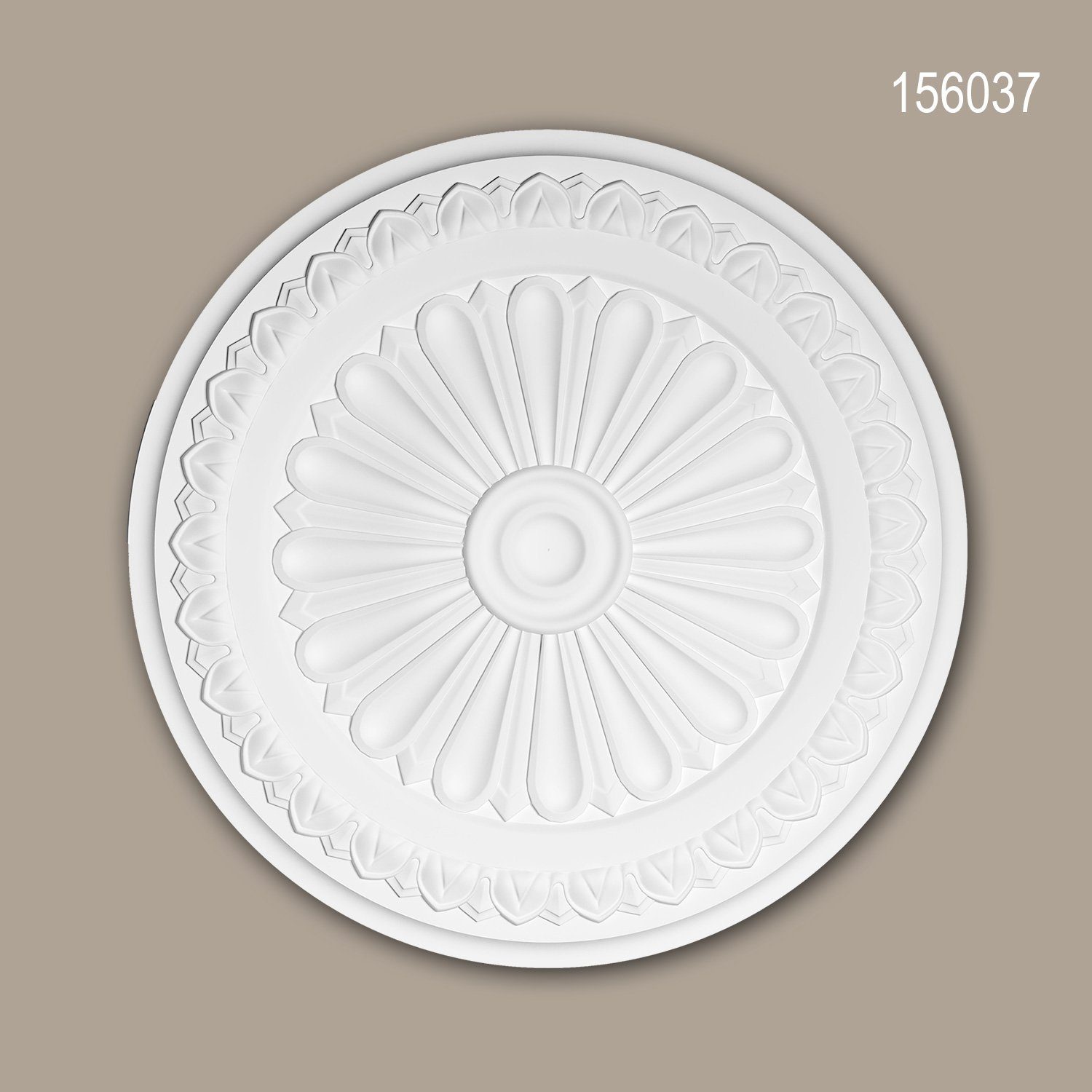 Profhome Decken-Rosette 156037 (Rosette, 1 St., Deckenrosette, Medallion, Stuckrosette, Deckenelement, Zierelement, Durchmesser 33 cm), weiß, vorgrundiert, Stil: Neo-Klassizismus