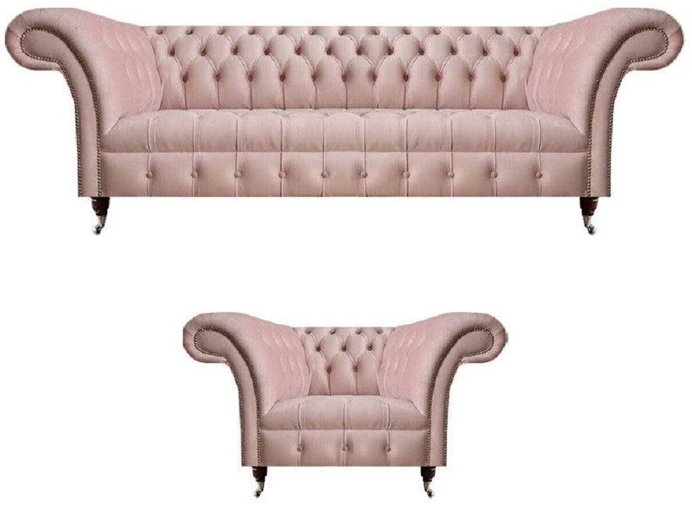 Xlmoebel Chesterfield-Sofa Rosa Chesterfield Sofa mit hochwertigem Textil und klassischem Design, Hergestellt in Europa