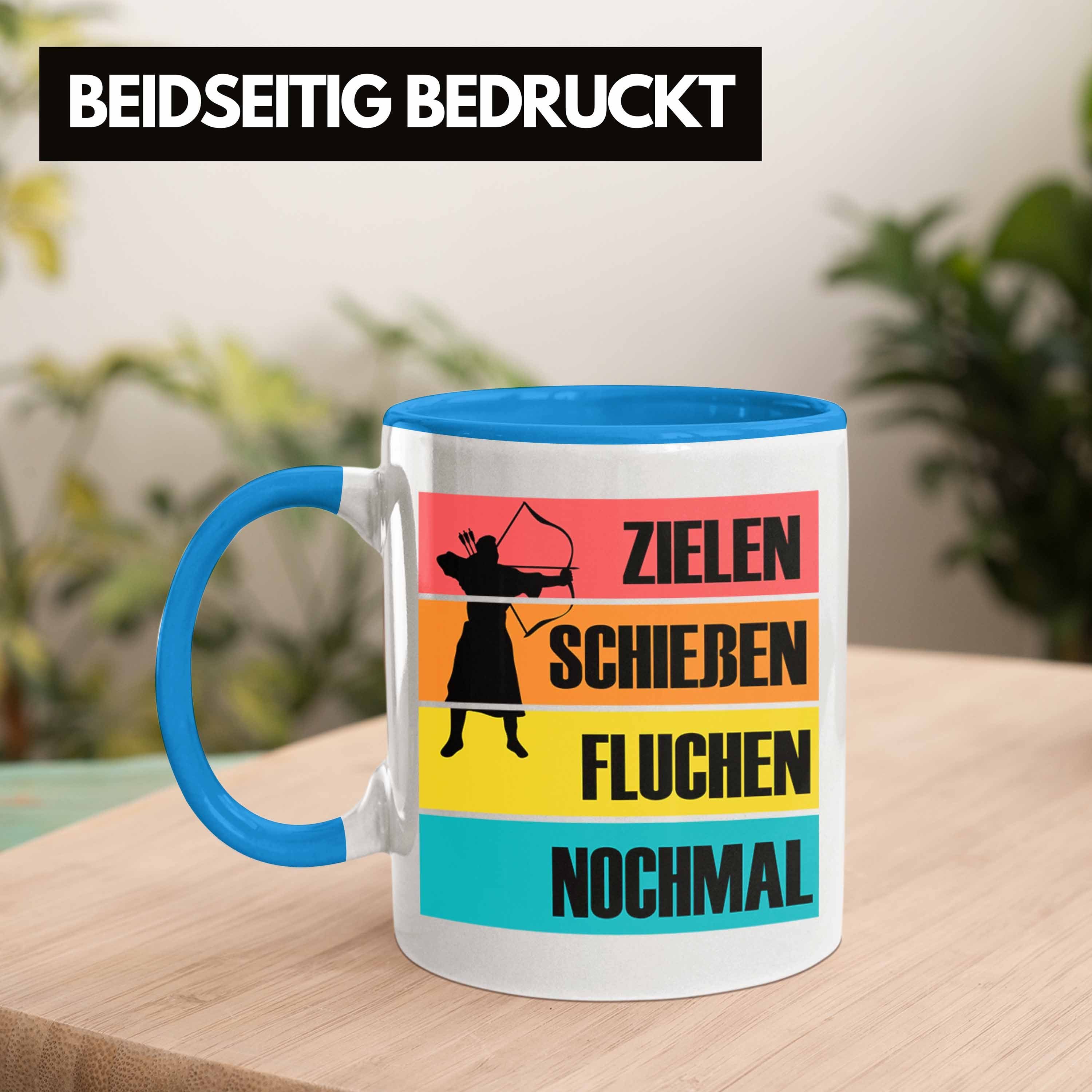 Trendation Tasse für Blau Bogenschießen Spruch B Tasse Geschenk Bogenschütze mit und - Pfeil