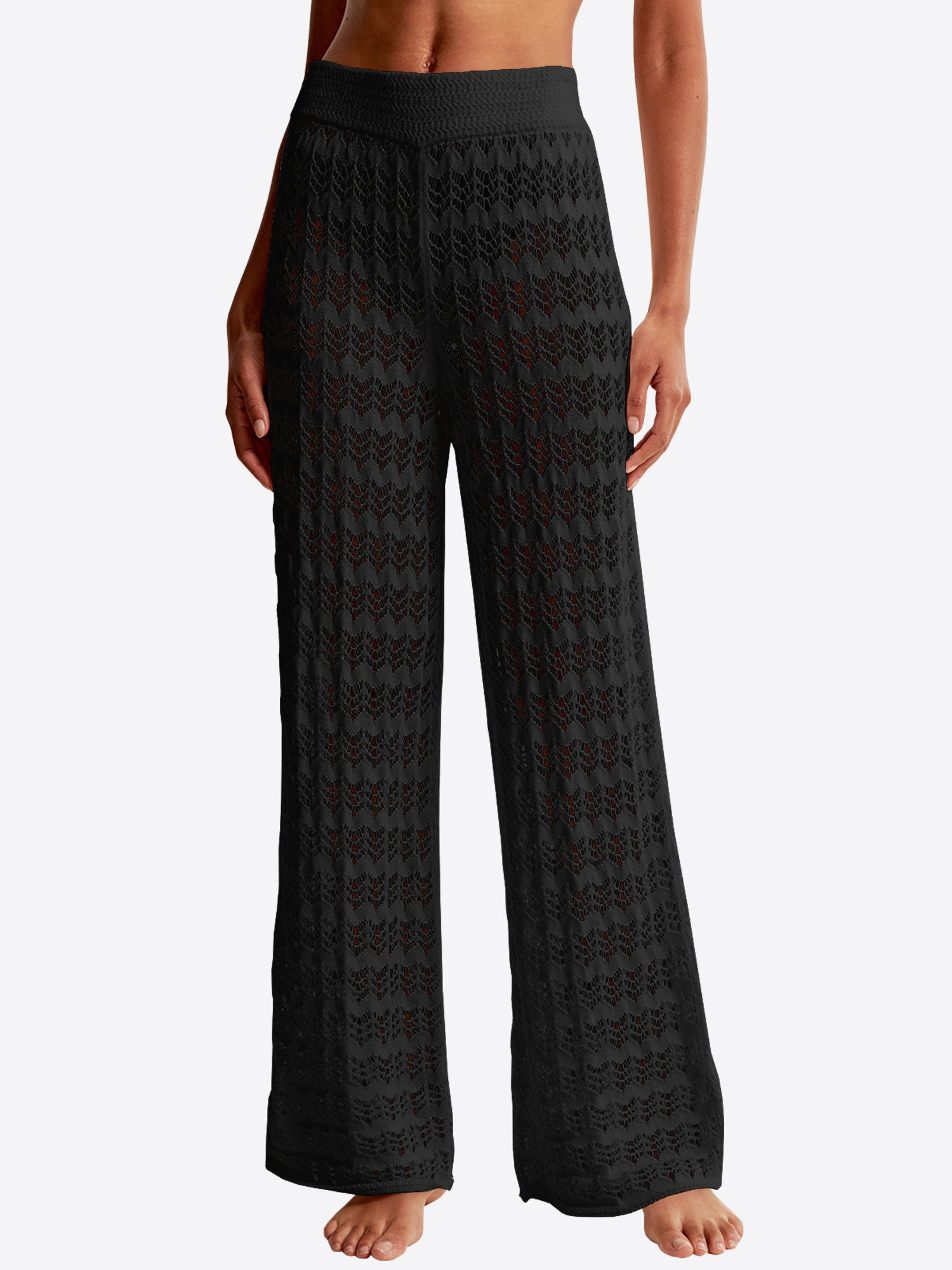 Imily Bela Strickhose Damen Häkelhose weitem Bein Wellen-Häkelmuster Strand günstig online kaufen