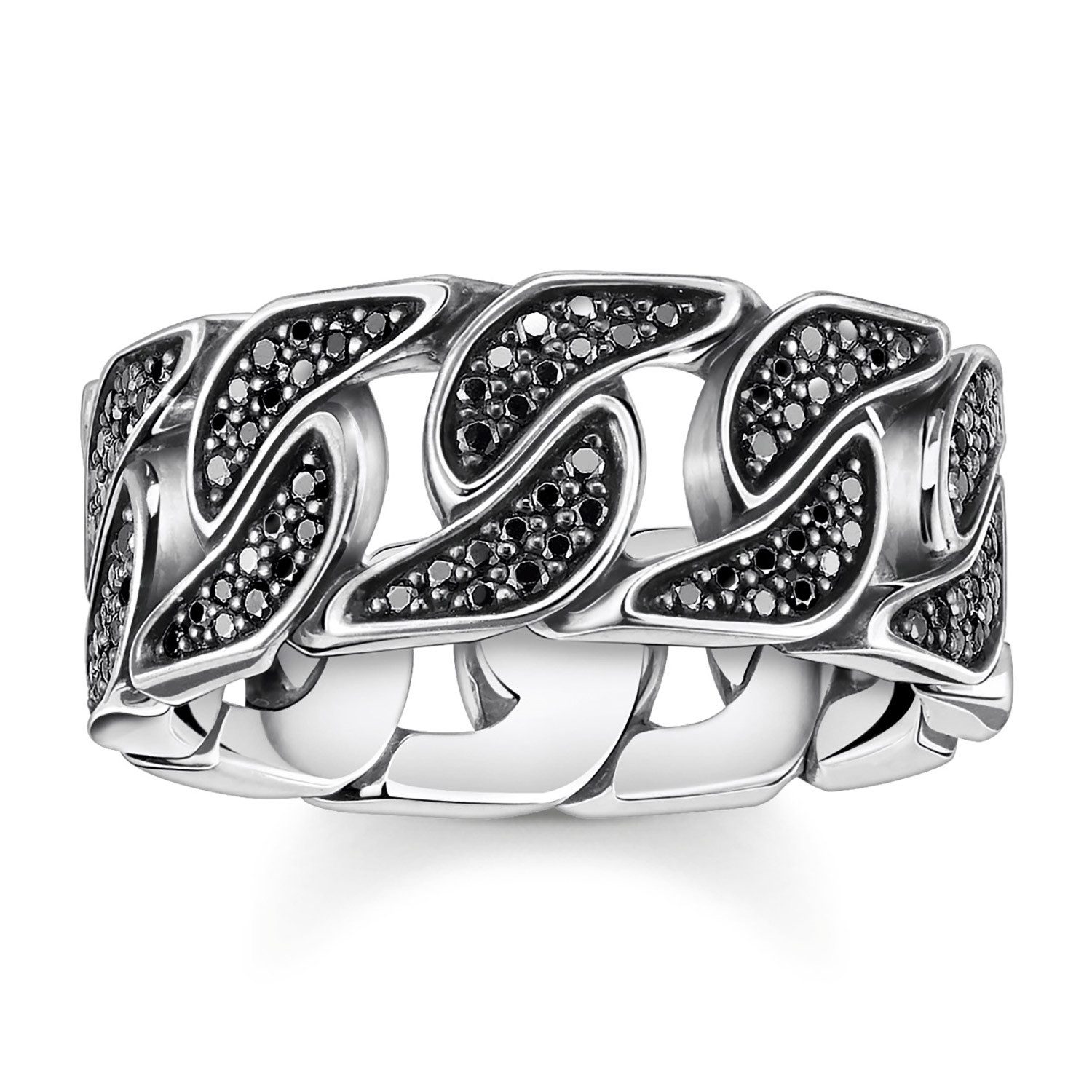 THOMAS SABO Silberring Panzerglieder Silber mit schwarzen Steinen