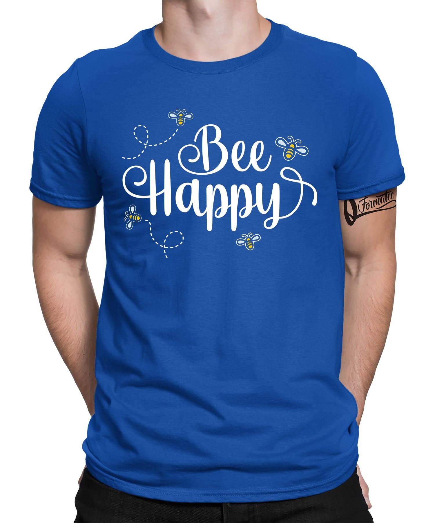 Honig Formatee Kurzarmshirt Biene T-Shirt - Blau Quattro Bee Imker (1-tlg) Herren Happy