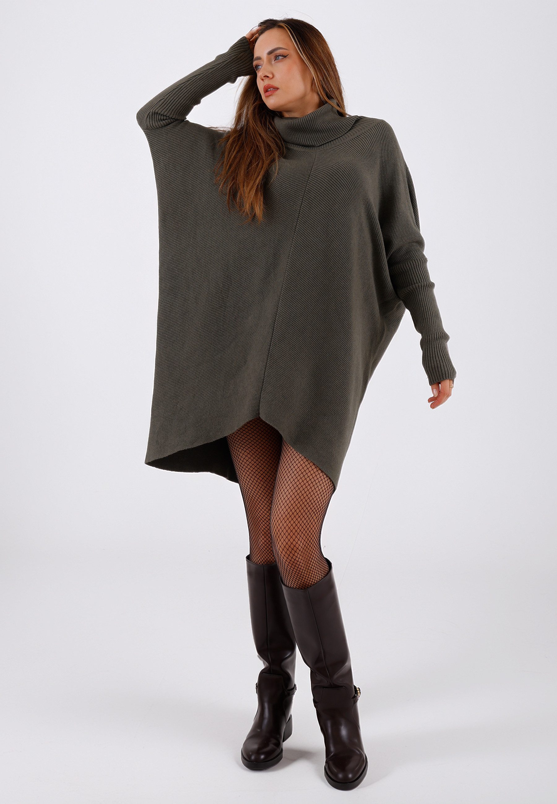 YC Fashion & Style Longpullover „Made in Italy – Oversize-Strickpullover mit Rollkragen“ (1-tlg) in Unifarbe, mit überschnittenen Schultern