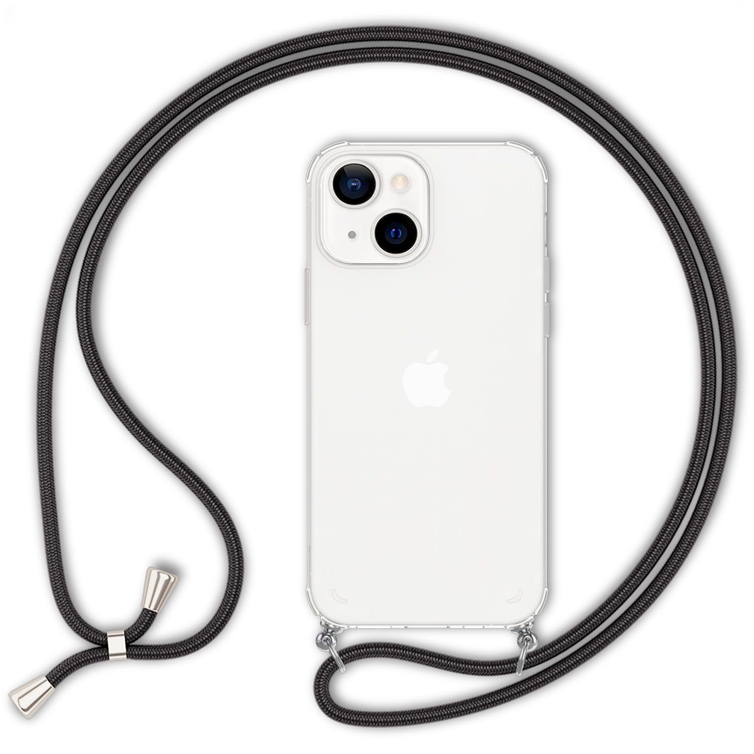 Nalia Backcover Apple iPhone 13 Mini, Klare Hülle mit Kette zum Umhängen / Harte Rückseite / Handyband Cover