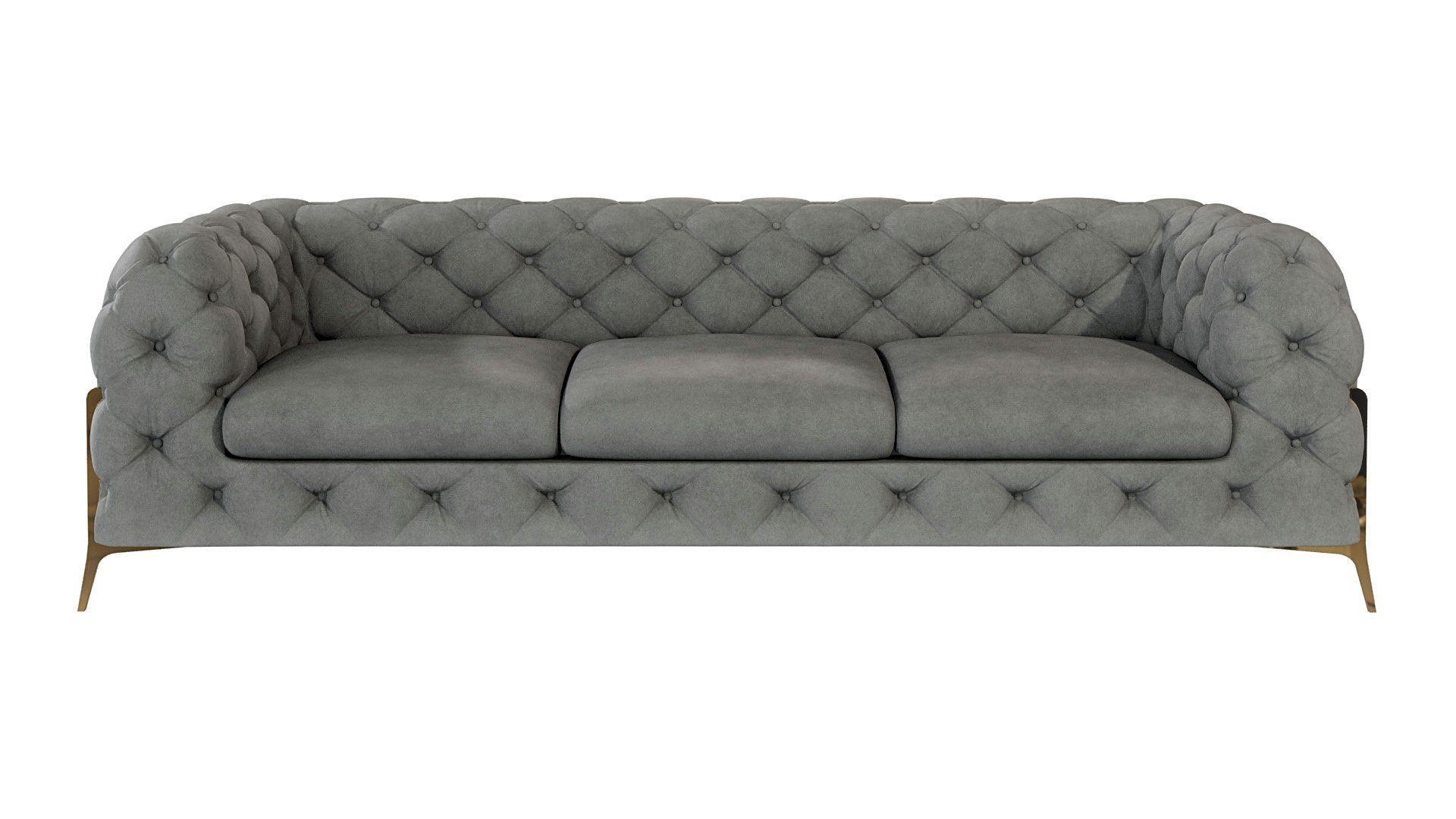 S-Style Möbel 3-Sitzer Ashley Chesterfield mit Füßen, Metall mit Wellenfederung Grau Goldene Sofa