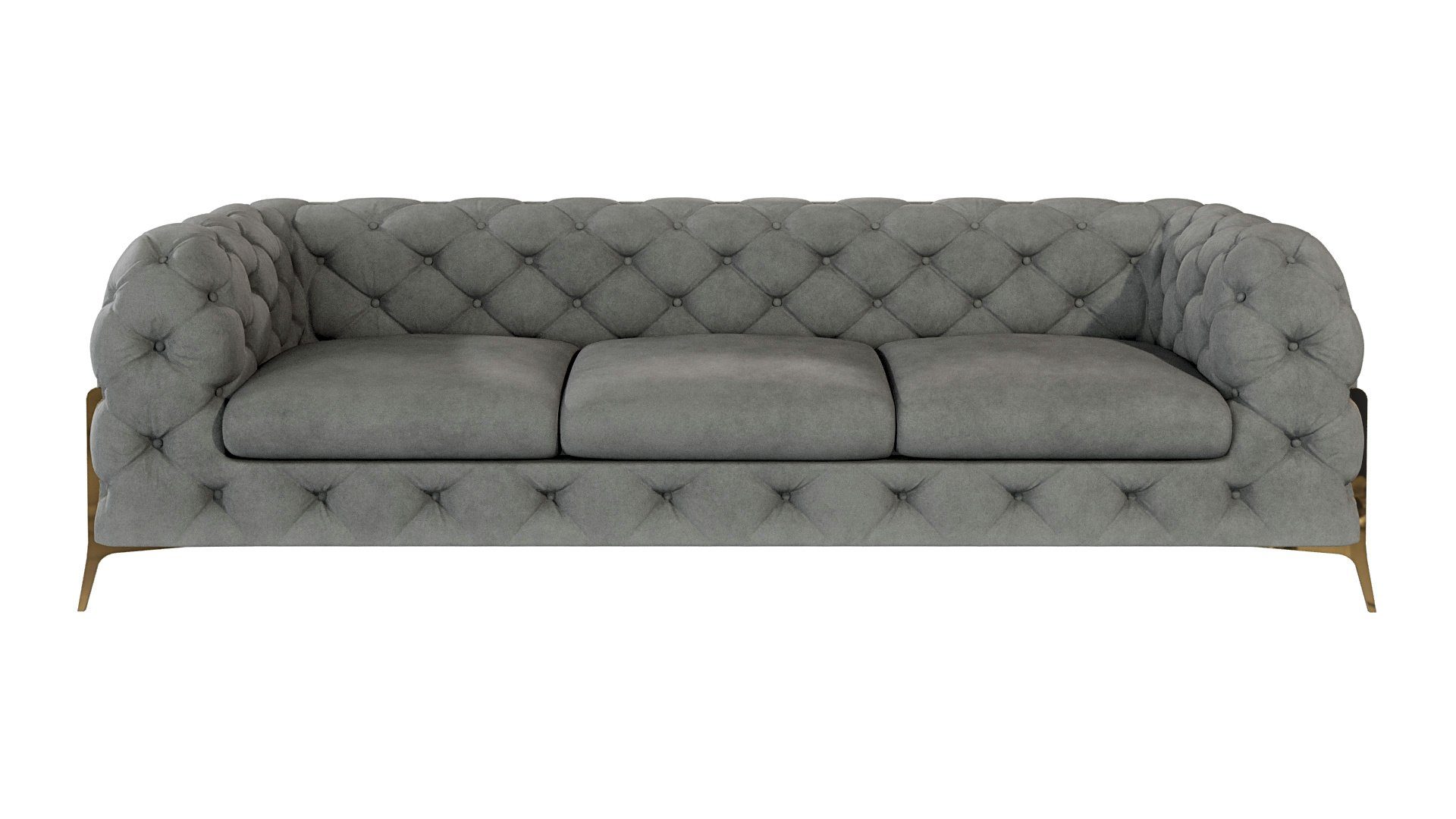 S-Style Möbel Chesterfield-Sofa 3-Sitzer Ashley mit Goldenen Metall Füßen, mit Wellenfederung