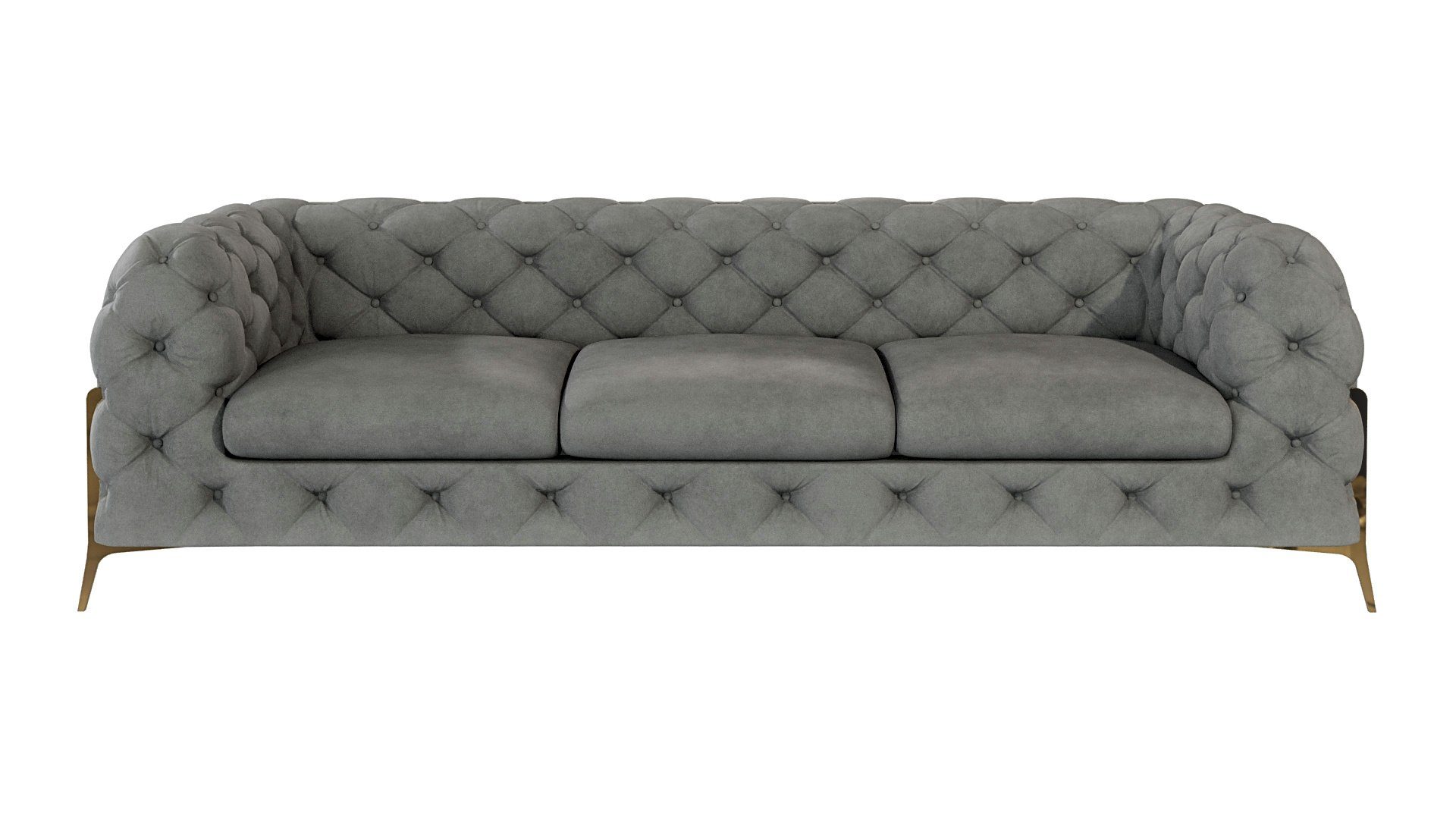 Wellenfederung Grau Polstergarnitur Füßen, Ashley 2-Sitzer-Sofa, Goldene 3-Sitzer-Sofa, mit S-Style 1x Polstergarnitur mit 3+2+1 Möbel (1x Chesterfield Sessel), 1x Metall