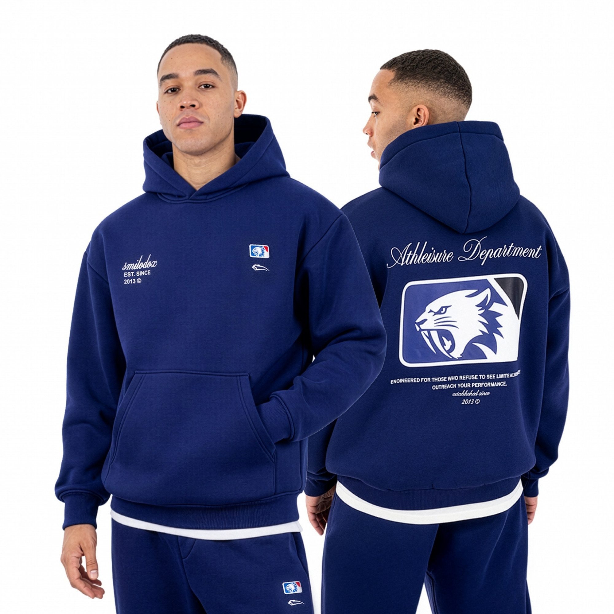 Smilodox Hoodie Striver, Kapuzenpullover Oversized mit Backprint, Kängurutasche Rippbündchen Smilodox Patch Brustprint Streetwear Gym Freizeit