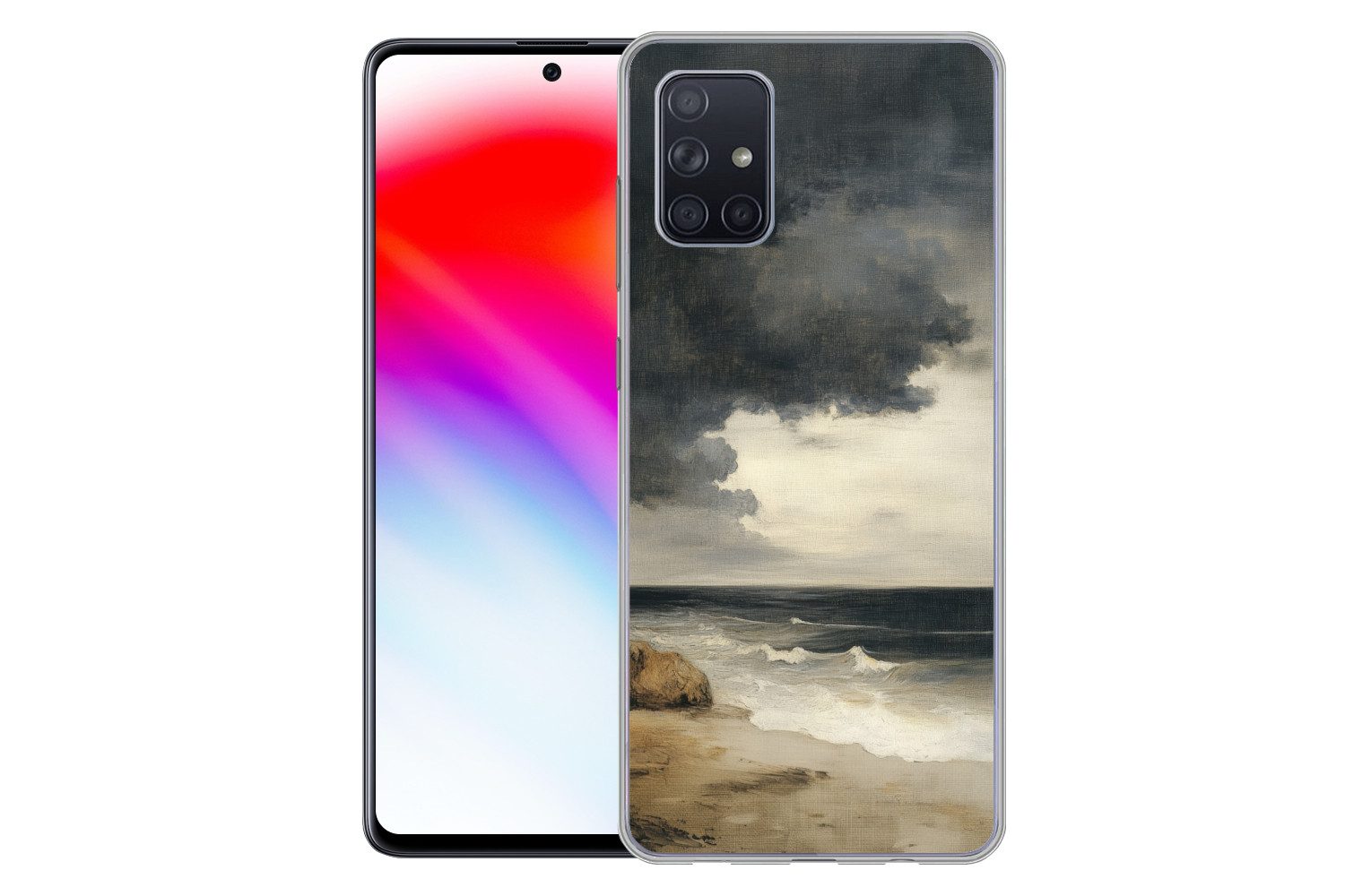 MuchoWow Handyhülle für Samsung Galaxy A51 Küste - Wellen - Felsen - Sturm, Smartphone-Bumper, Print, Handy Schutzhülle Dünn