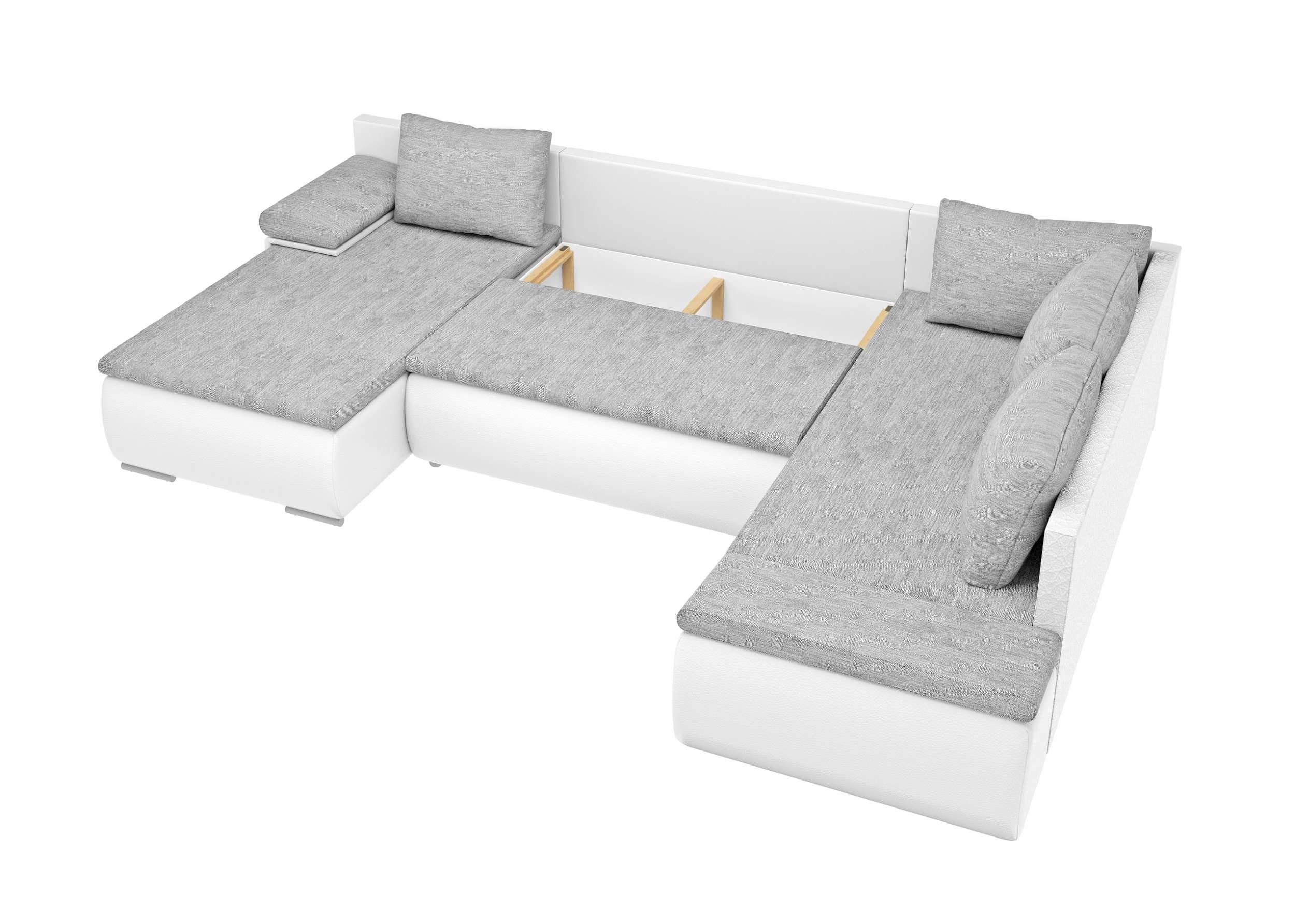 Sofa, Wohnlandschaft rechts und oder Raum links Bettfunktion U-Form, Modern Bettkasten, frei Stylefy stellbar, Nessi, Design, mane mit Wellenfederung mit bestellbar, im