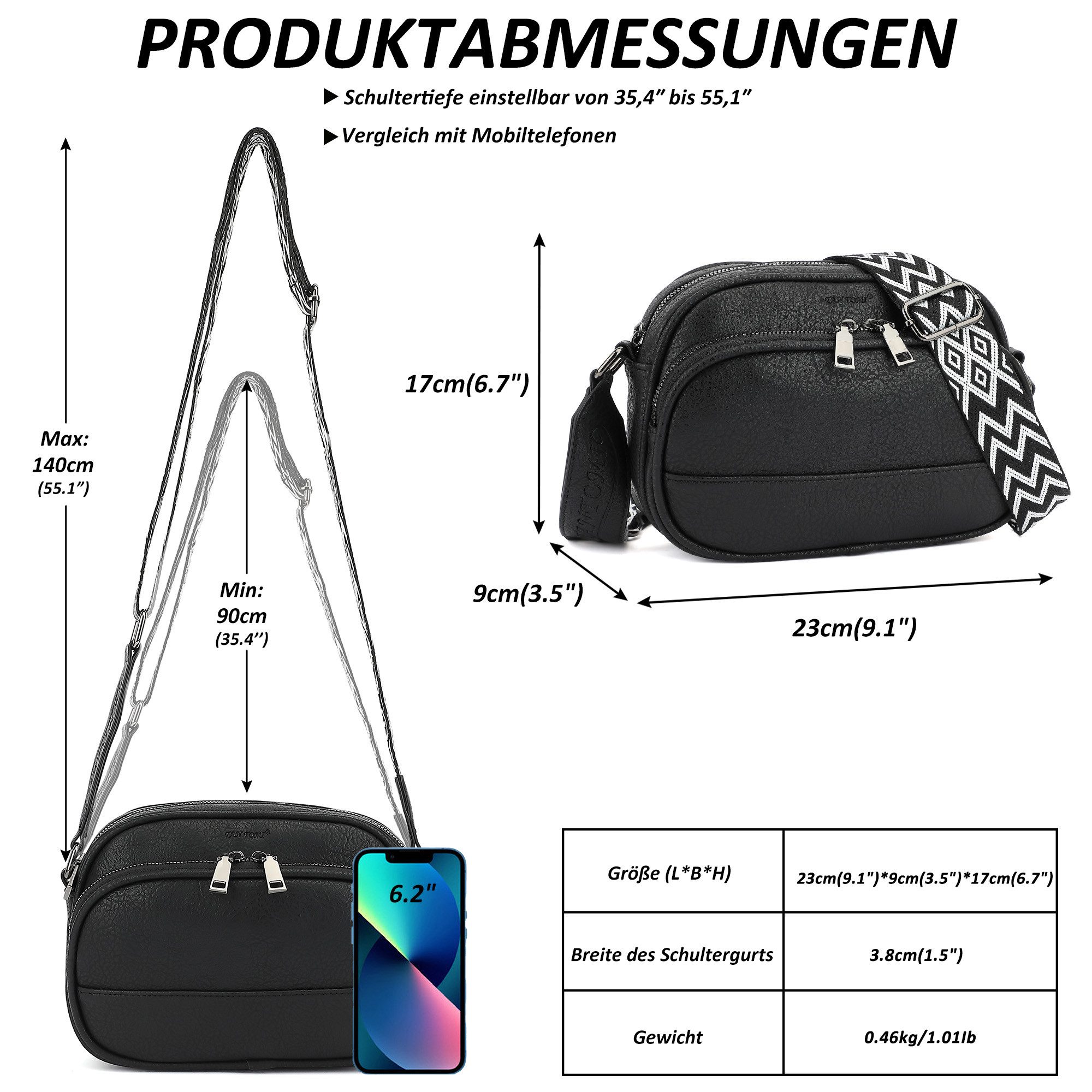 TAN.TOMI Schultertasche Damen Umhängetasche mittelgroß Handtasche mit Verstelbaar, Weich Breiter Gurt für Pendeln Reise Campus Verabredungen