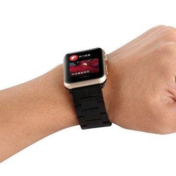 Wigento Smartwatch-Armband Für Universal 22mm Style Holz Rot / Schwarz Ersatz Armband Smart Band