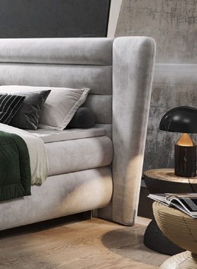 Sofa Dreams Boxspringbett Arles, Samtstoff, hellgrau, 140 x 200 cm, mit Topper, zwei Matratzen