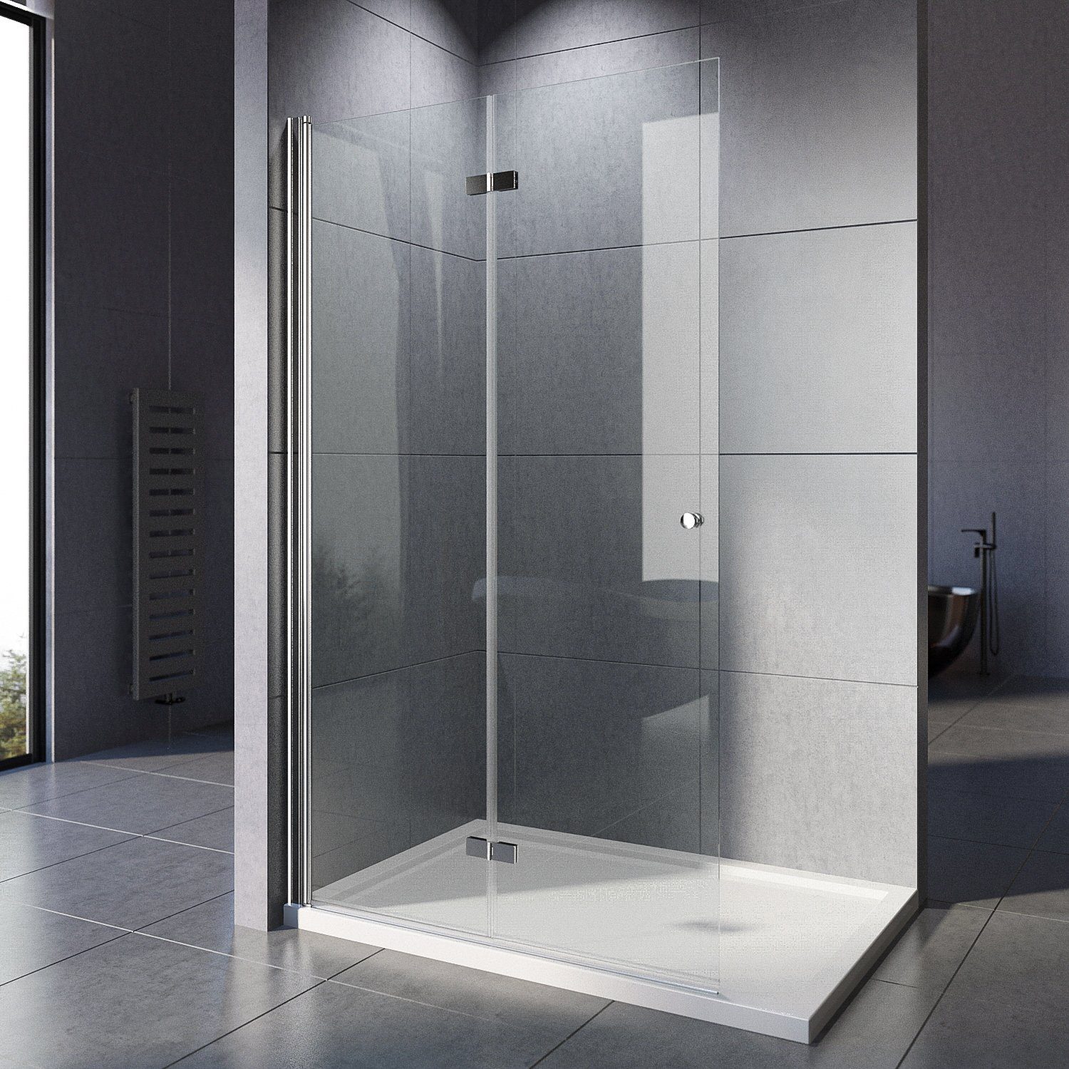 Boromal Walk-in-Dusche Duschwand Duschabtrennung Walk-In Dusche Duschtür Falttür 185H, Einscheibensicherheitsglas, 6 mm Einscheiben-Sicherheitsglas