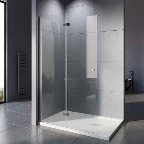 Boromal Walk-in-Dusche Duschwand Duschabtrennung Walk-In Dusche Duschtür Falttür 185H, Einscheibensicherheitsglas, 6 mm Einscheiben-Sicherheitsglas
