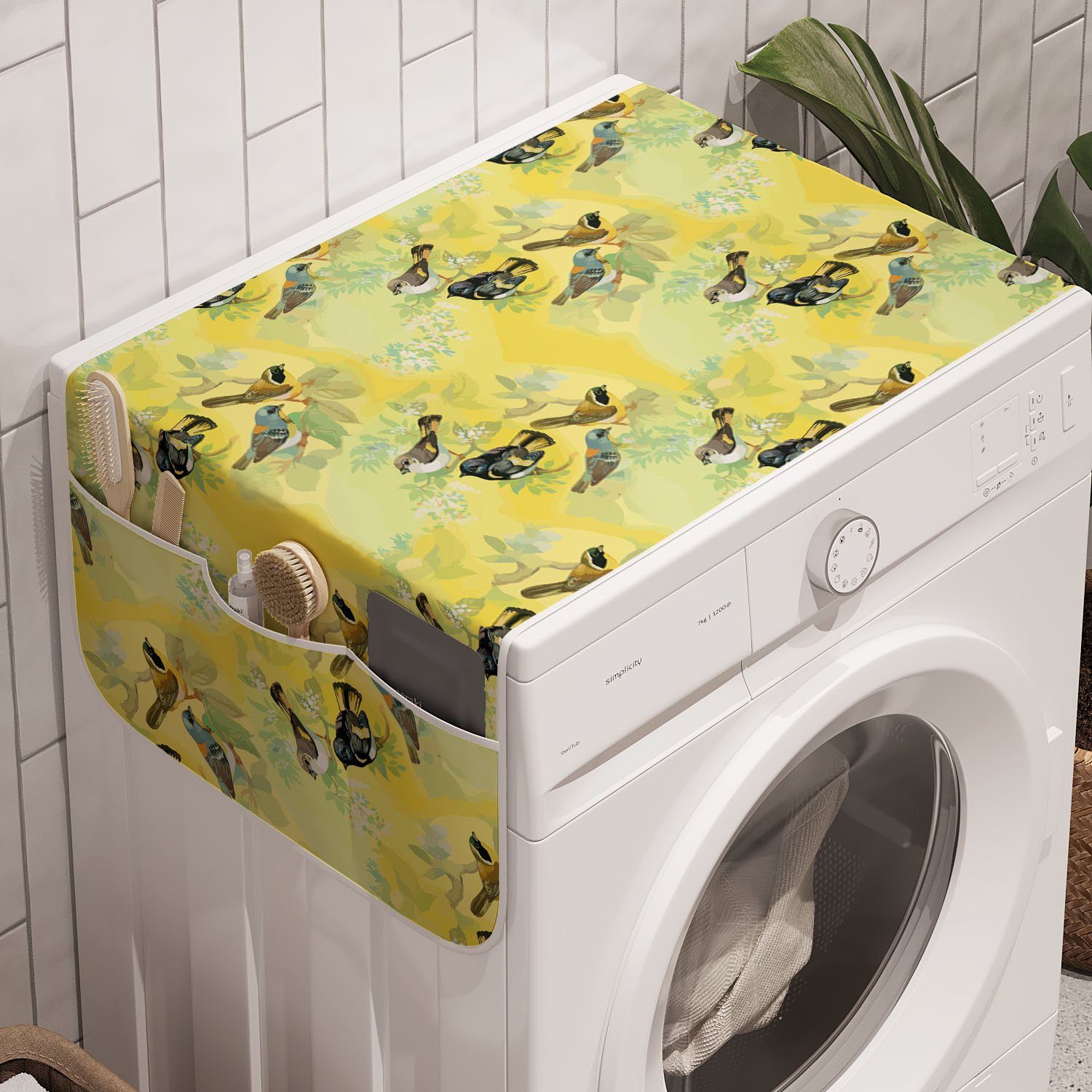 Abakuhaus Badorganizer Anti-Rutsch-Stoffabdeckung für Waschmaschine Kleine Trockner, und Zweigen Vogel Vögel auf