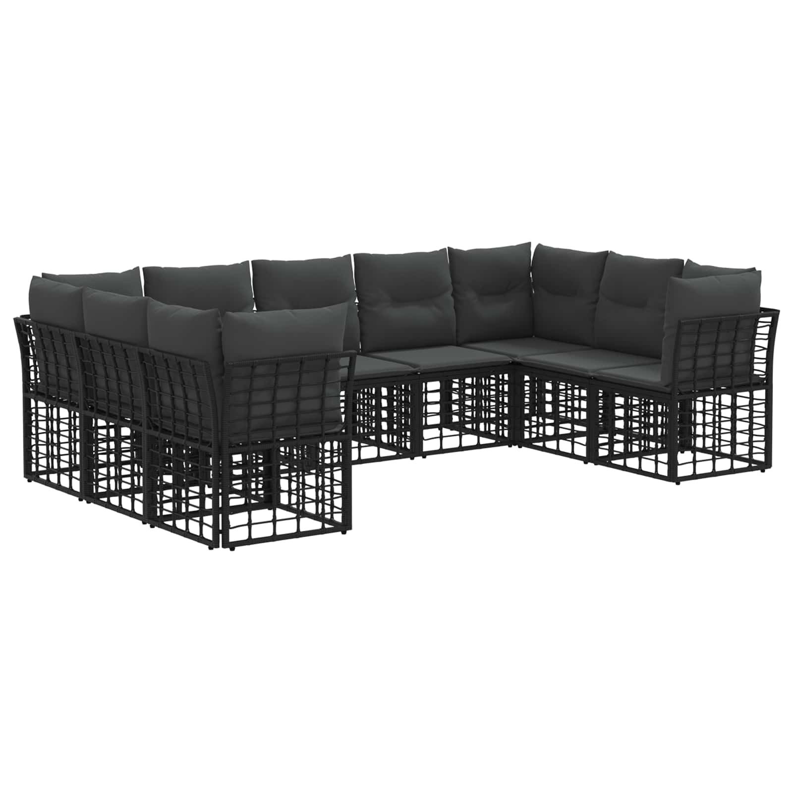 vidaXL Gartenlounge-Set Outdoor-Sofagarnitur 9 pcs Schwarz und Dunkelgrau Polyester, (9-tlg)