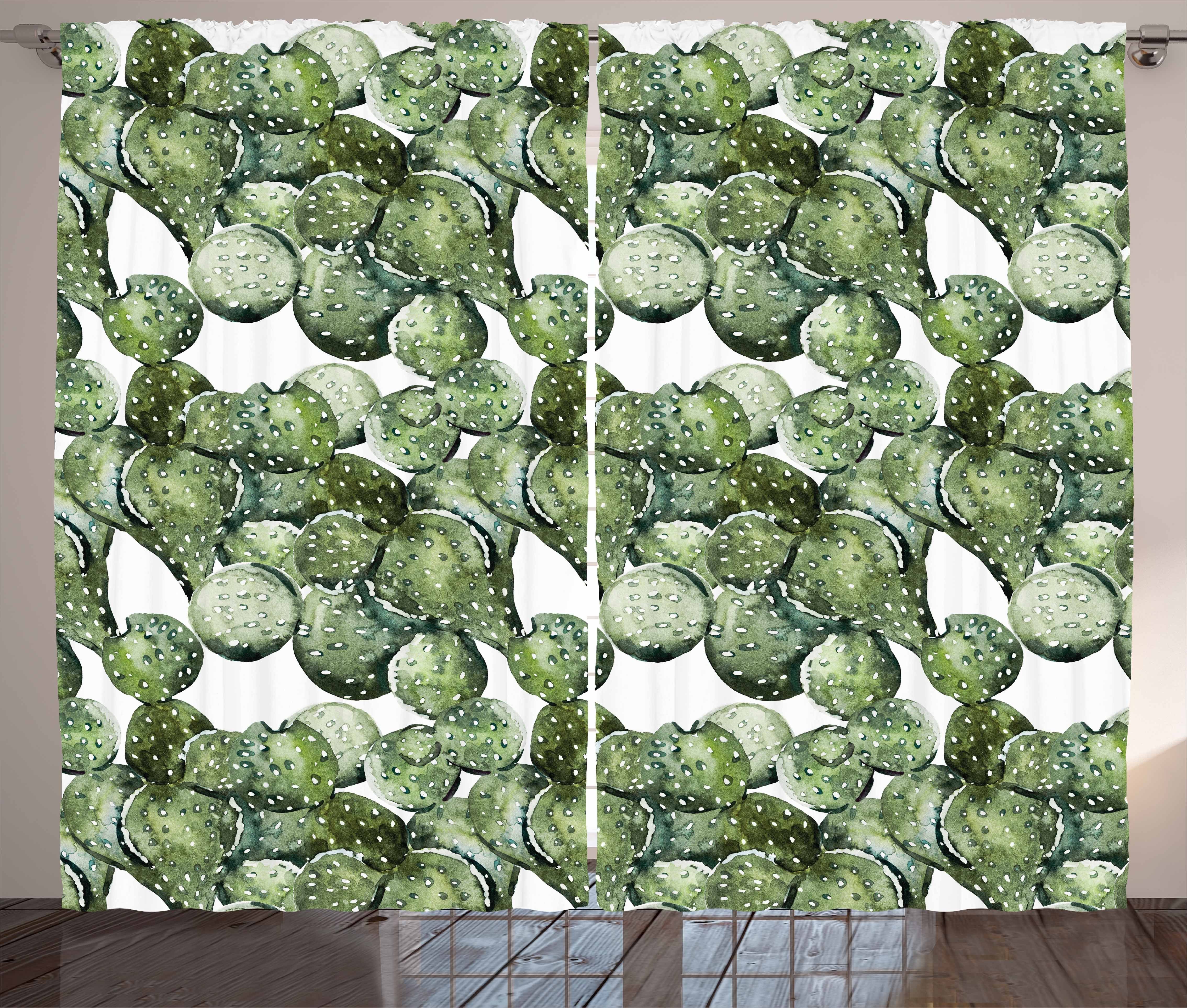 Gardine Schlafzimmer Kräuselband Vorhang mit Schlaufen und Haken, Abakuhaus, Kaktus Opuntia Pflanze Aquarell