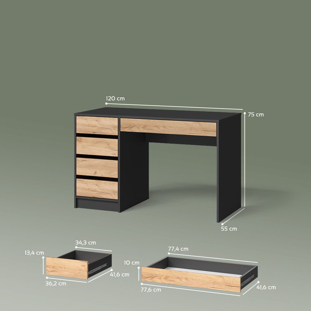 Livinity® Schminktisch Imola, Anthrazit/Goldkraft Eiche, ohne Spiegel (1-St)