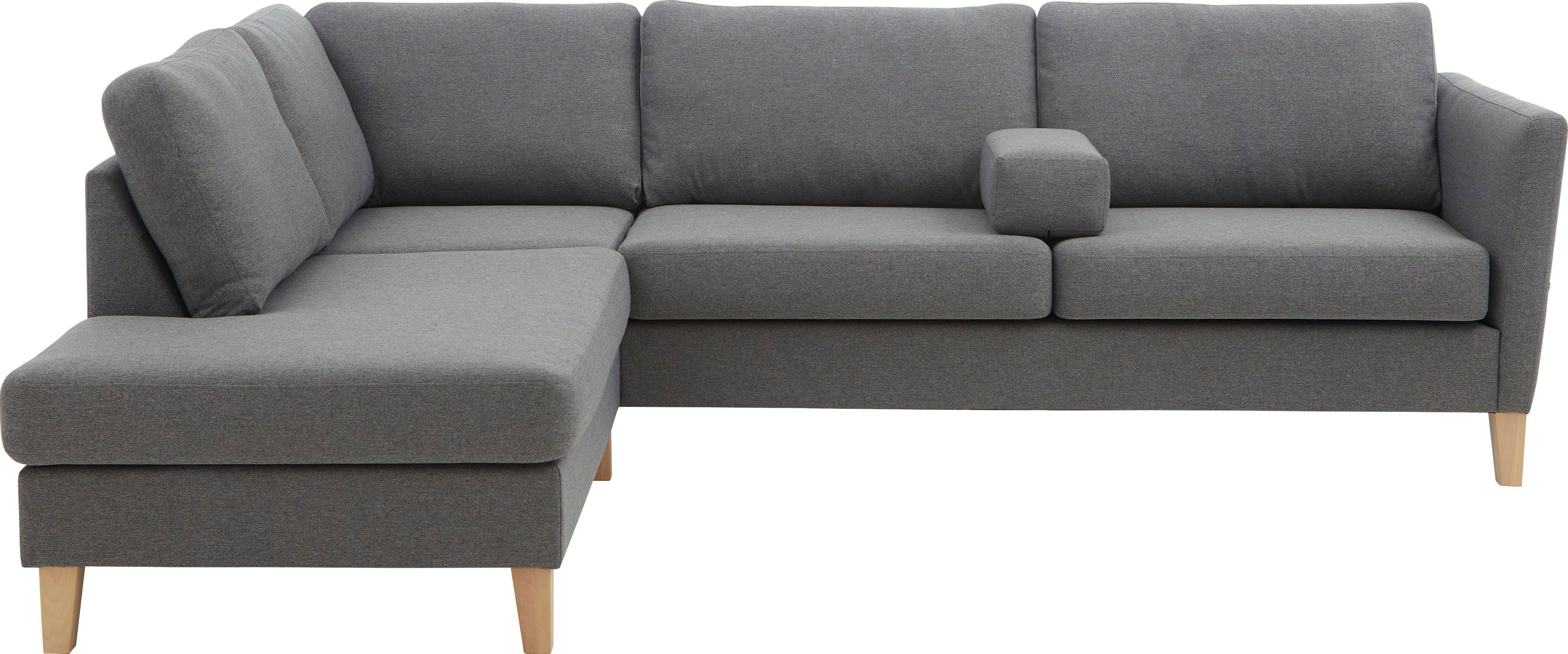 ATLANTIC home collection Ecksofa Mailo L-Form, mit Seitentaschen und Ottomane, mit Massivholzfüßen