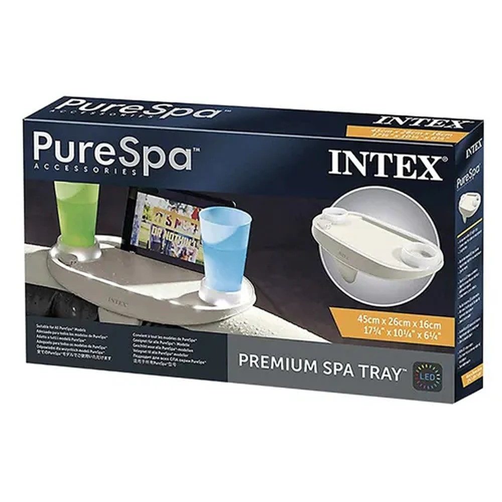 Intex Poolinnenhülle Whirlpoolablage Getränkehalter Poolablage, zum Einhängen, (Spar-Set, 1-St., 45 x 26 cm beleuchtet), LED-Beleuchtung, 2 Getränkehalter, Tablethalter
