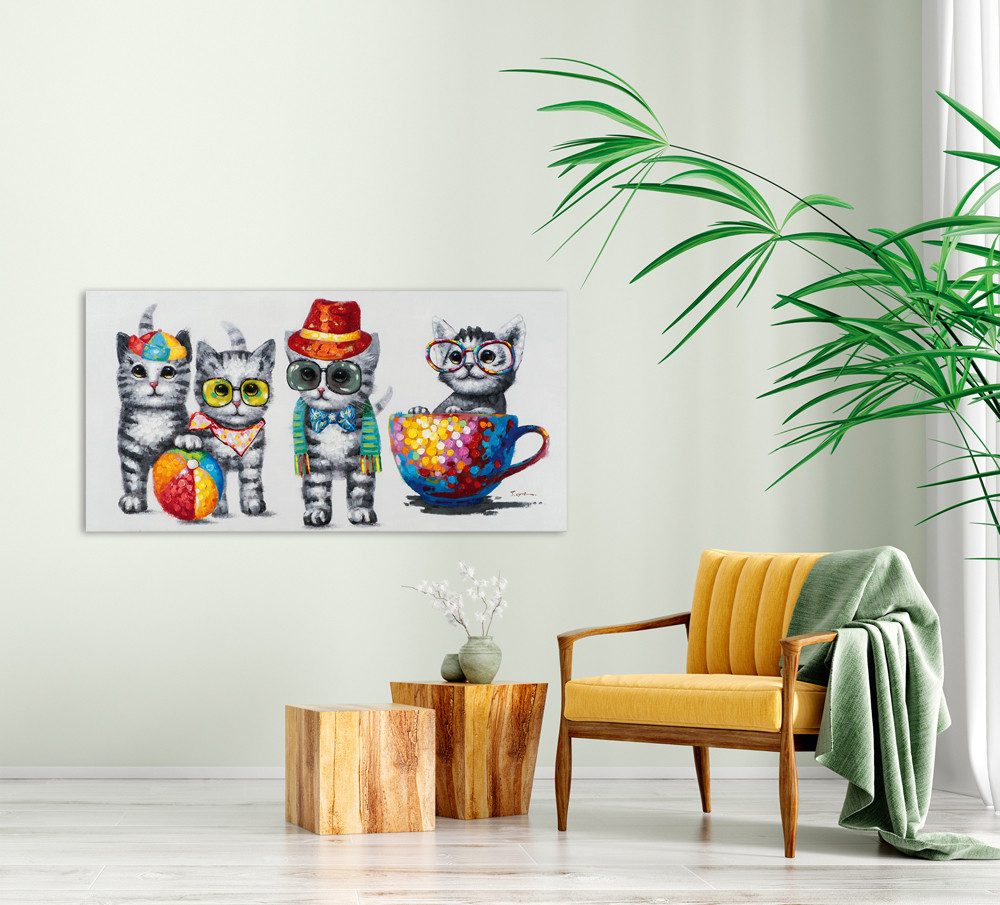 ArtUniverse Gemälde Leinwandbild Süße Katzenbande 60 x 120 cm, Tiermotiv