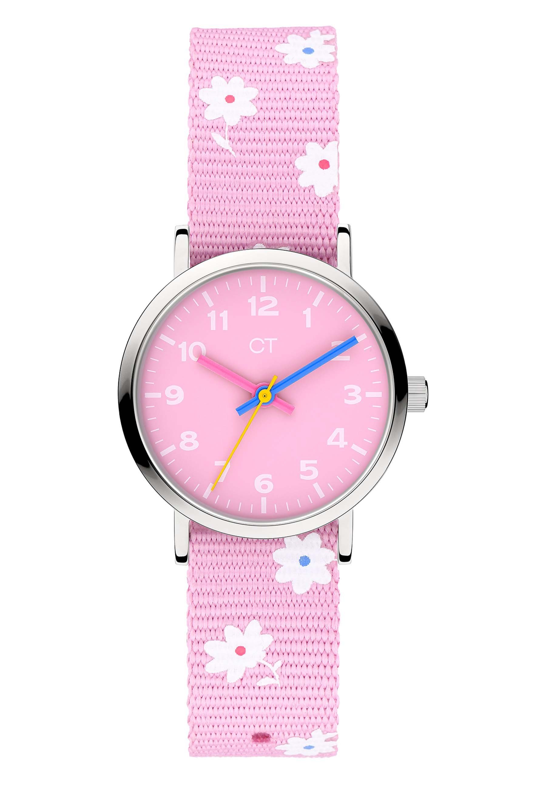 COOL TIME Quarzuhr Armbanduhr, Komfortables, widerstandsfähiges Textilband  mit Blumen-Print; Länge: 195 mm