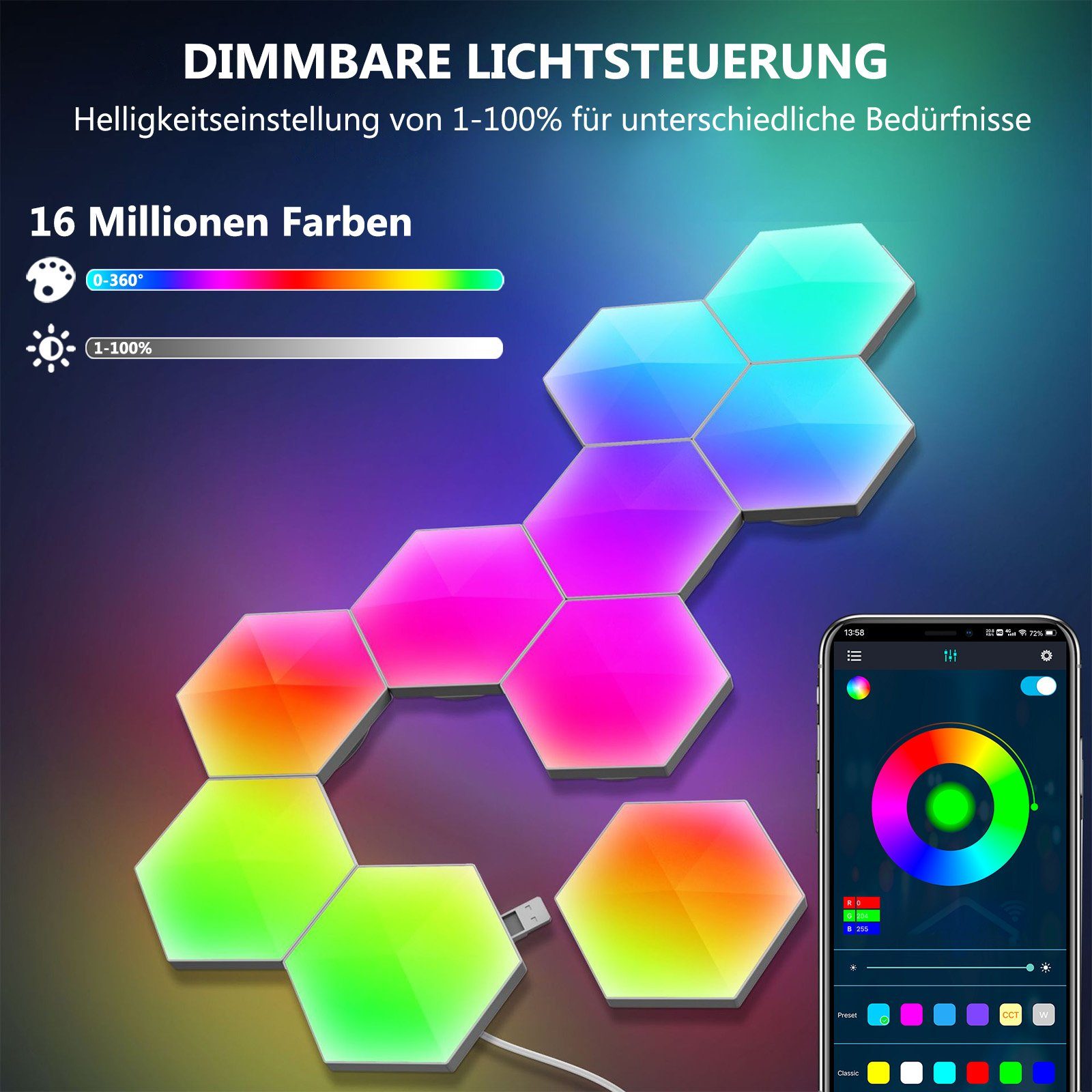 Jibenhome LED Dekolicht Hexagon LED Panel, Sechseck Light, Musik Sync, Smar günstig online kaufen
