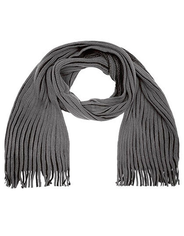 Modeschal Grau Design Strickschal Winter Schal, 2-farbiges durch Ripp-Design Fransen Akzente Schwarz Modeschal Herbst Goodman Effektvolle