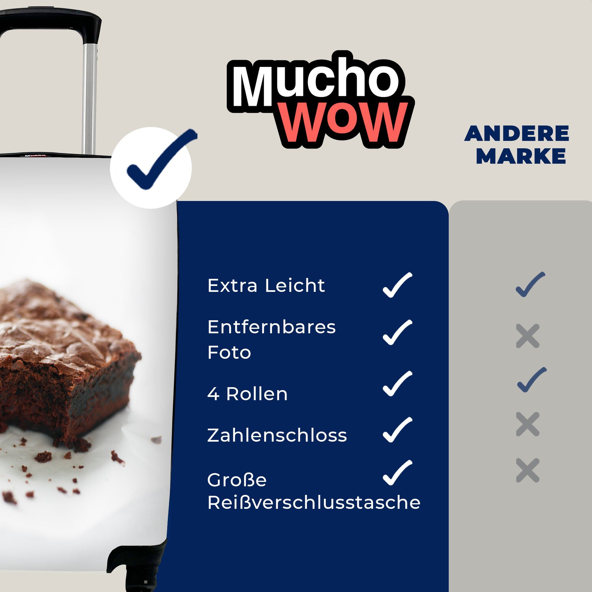 Reisekoffer Brownie Rollen, Handgepäck Handgepäckkoffer Ferien, Trolley, Hintergrund, mit Reisetasche auf weißem für MuchoWow 4 rollen,