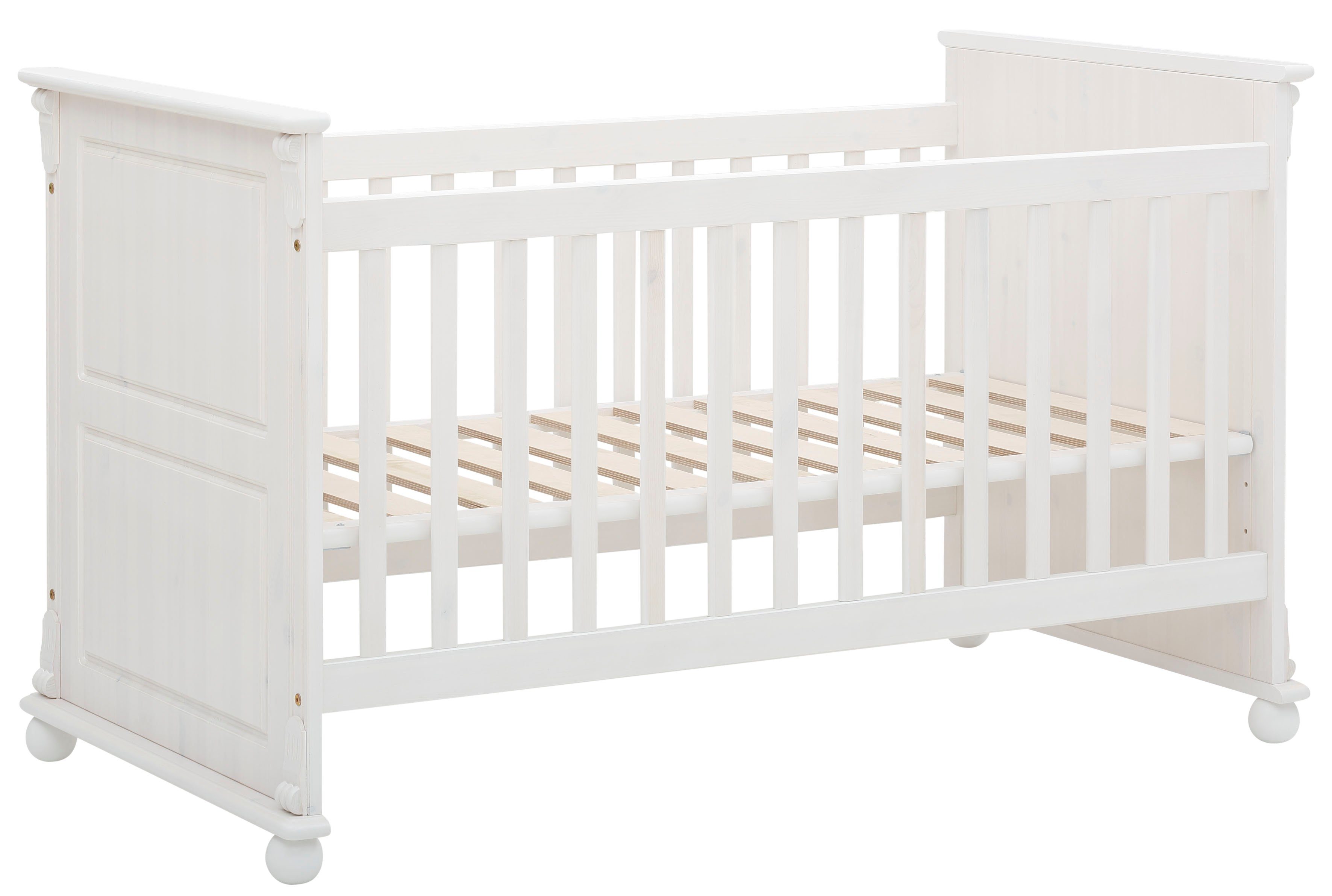 Lüttenhütt Babybett Aimo. Landhausstil, mit Kassetten, stabile und hochwertige Qualität, aus Massivholz (Kiefer); FSC®-Holz zertifiziert
