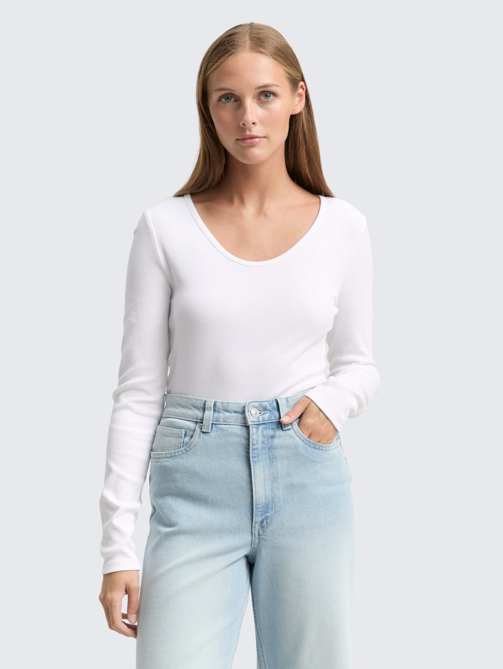 TOM TAILOR Denim Langarmshirt T-Shirt Slim Fit Langarmshirt mit Rippstruktu günstig online kaufen