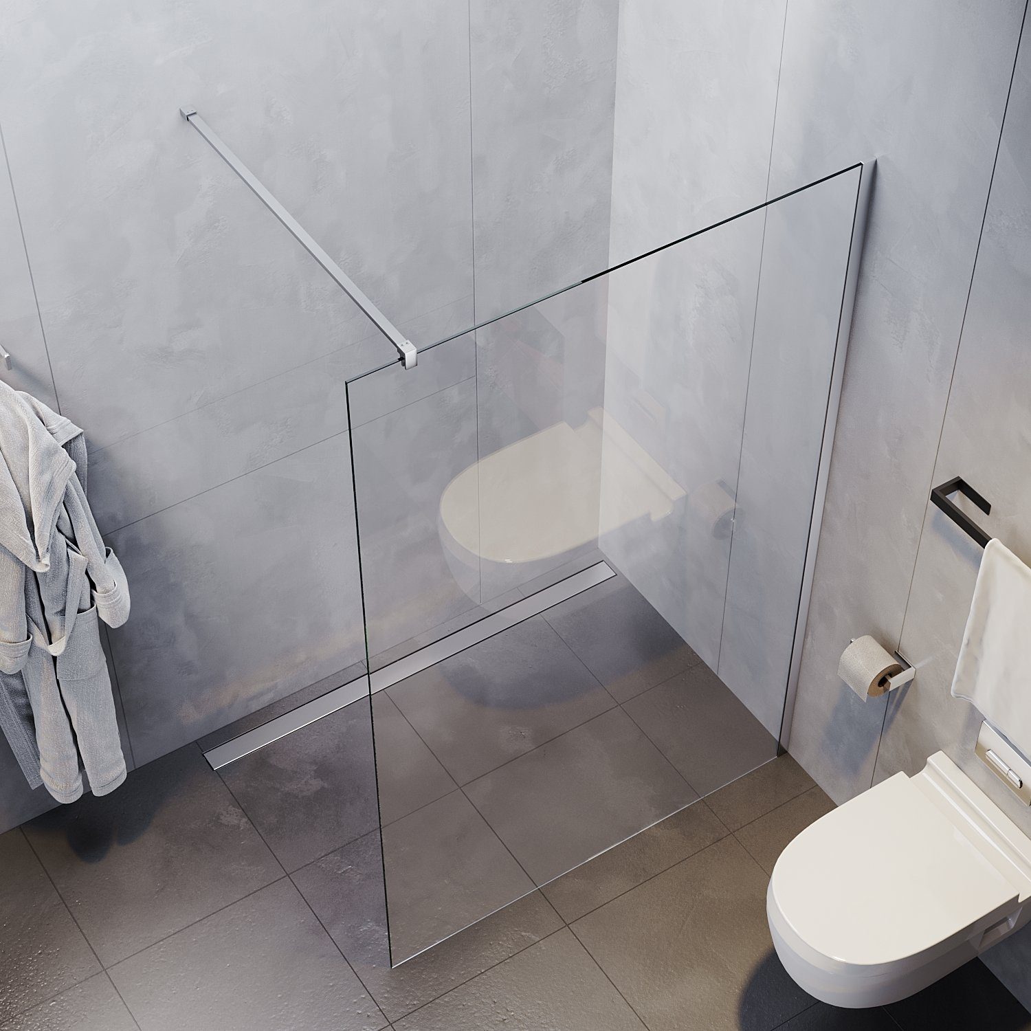 SONNI Duschwand Duschwand Glas für Dusche mit 8mm NANO-GLAS (70cm-120cm), 8mm Einscheibensicherheitsglas mit Nano Beschichtung, mit Verstellbereich, Höhe 200cm