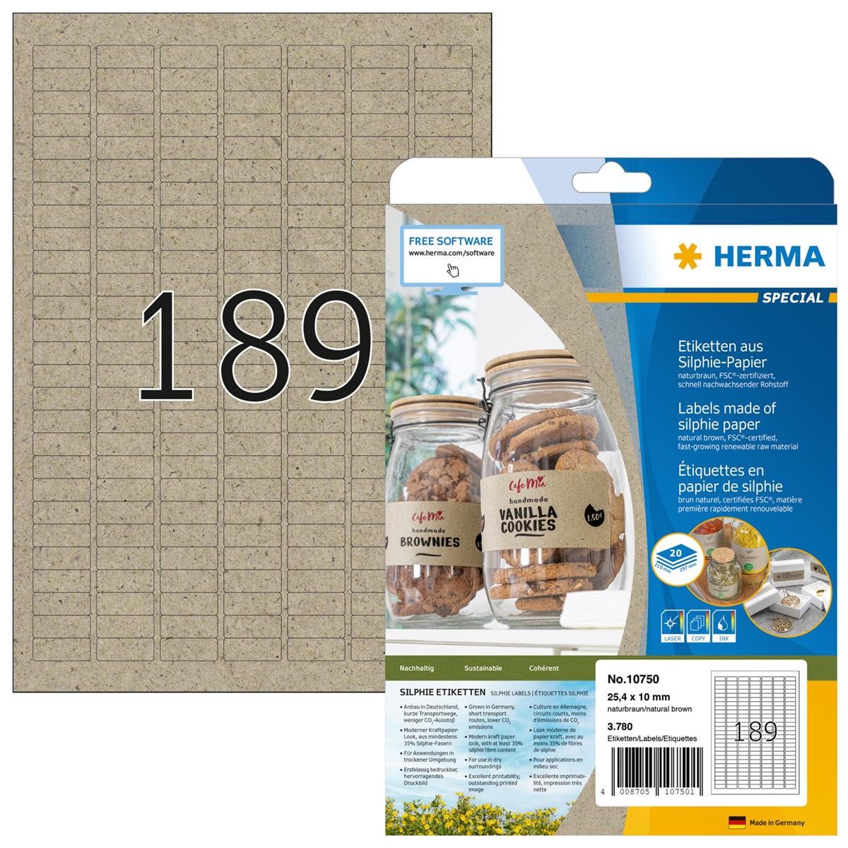 HERMA Etikett HERMA 10750 3.780 HERMA Etiketten braun 25,4 x 10,0 mm