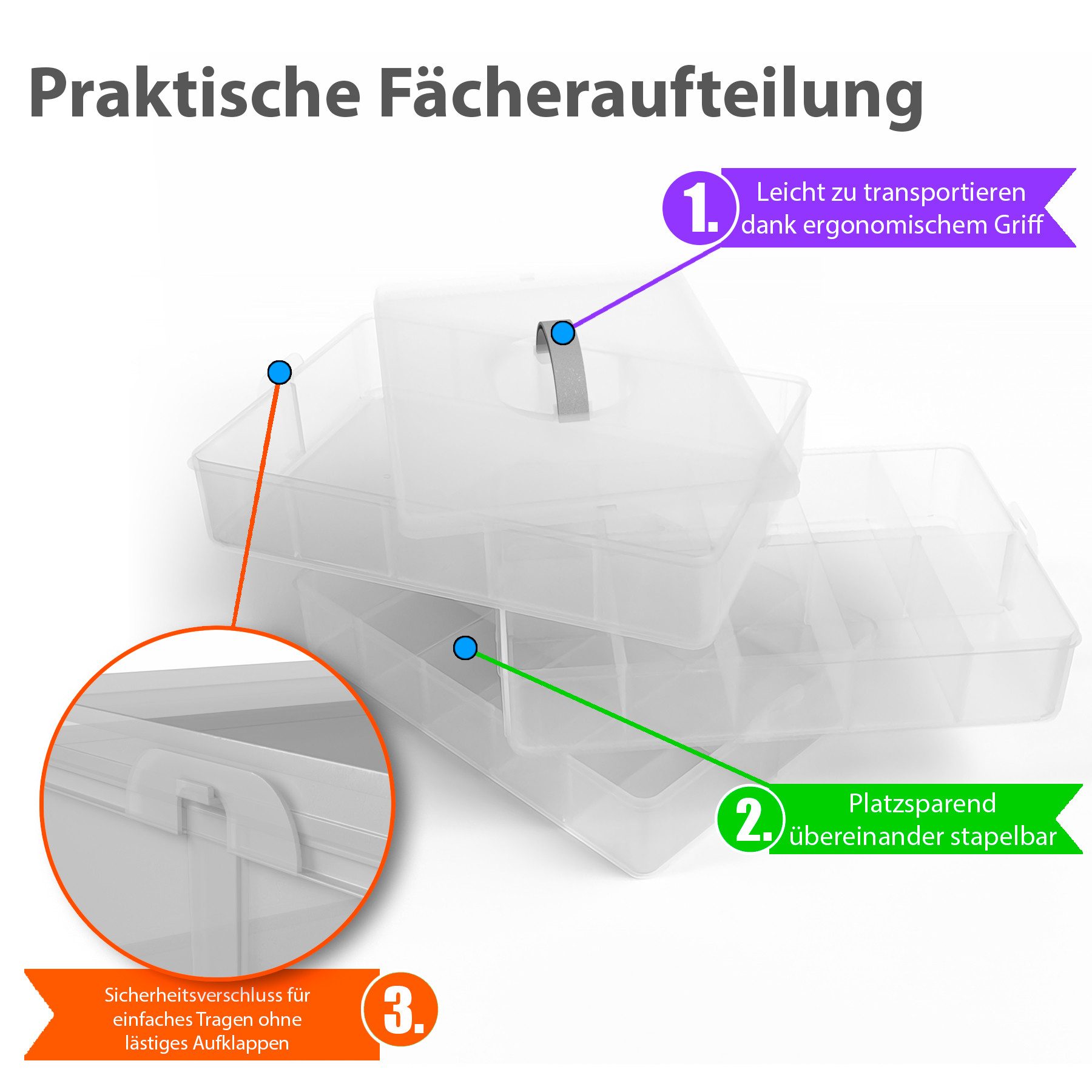 BigDean Organizer Sortierbox für Kleinteile aus hochwertigem Kunststoff mit 21 Fächern (Set, 1 St., Kleinteilebox), Kleinteilemagazin - Deko, Figuren, Spielzeug, Sammelkram etc