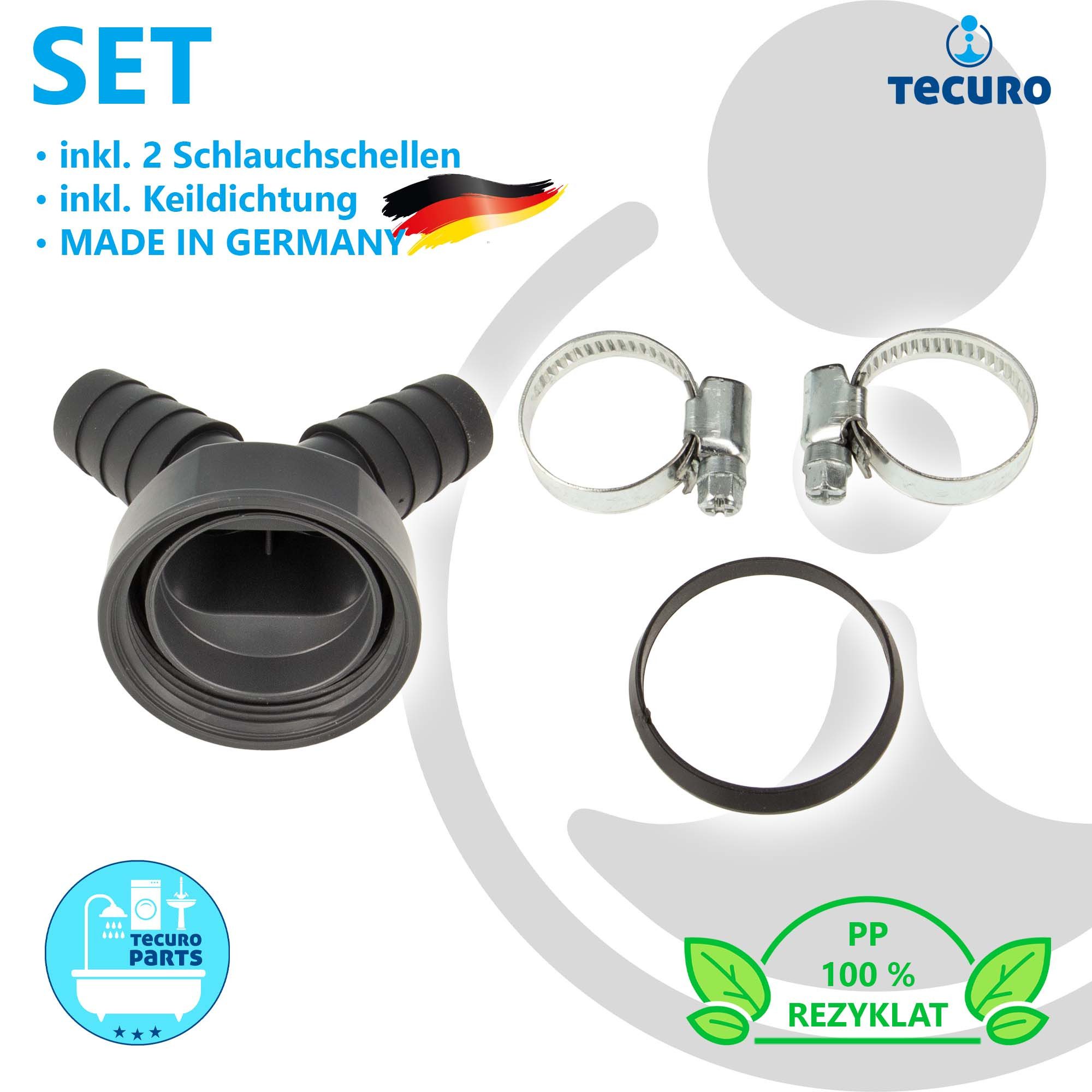 tecuro Siphon Doppel Geräteanschlusstülle 1 1/2 Zoll ÜWM x Tüllen 19-23 mm, Spüle – Bild 4 von 5