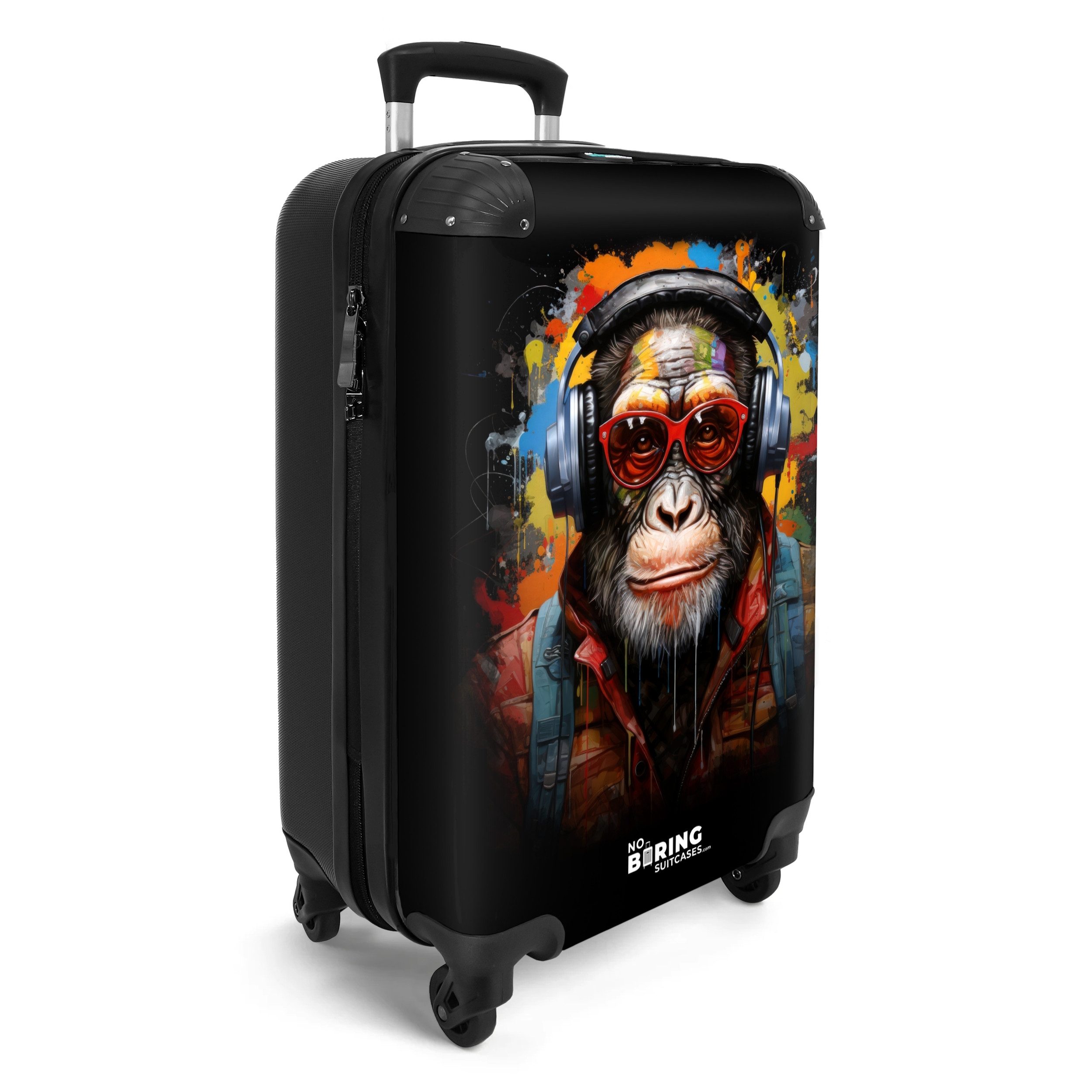 NoBoringSuitcases.com© Hartschalen-Trolley Schimpanse mit Kopfhörern und günstig online kaufen