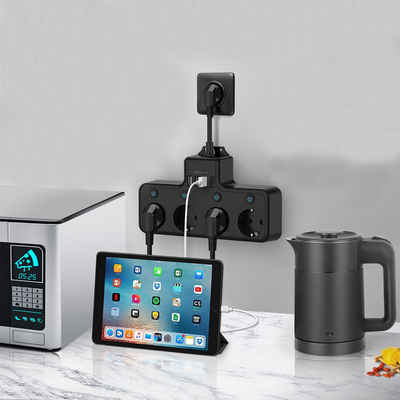 autolock 4-Fach Steckdosenleiste mit USB C und 3USB-A Steckdosenleiste, Mehrfachsteckdose Steckdosenadapter für Küche Büro