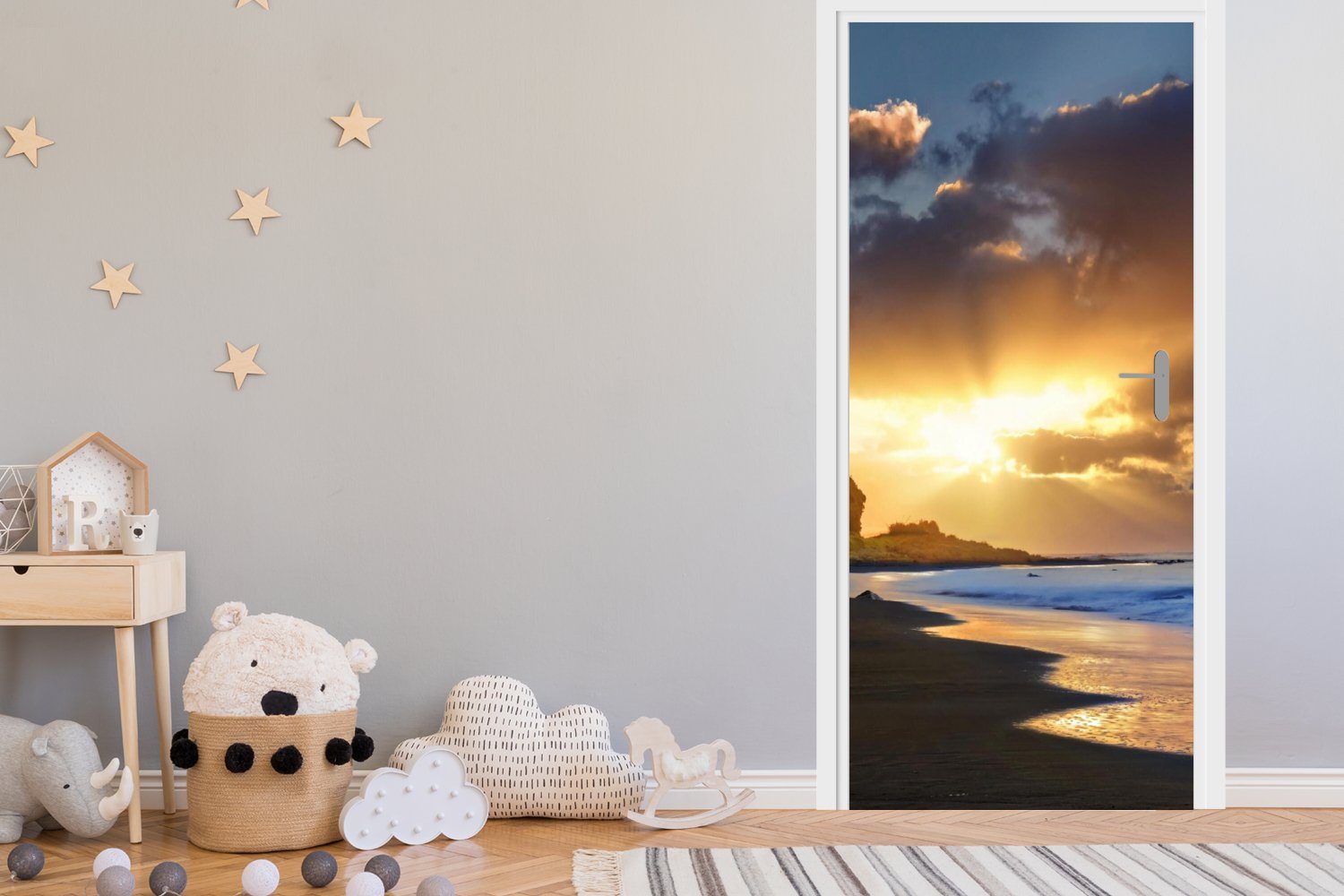 MuchoWow Türtapete Strand des für 75x205 Tür, St), cm Fototapete Whanganui-Nationalparks Türaufkleber, (1 bedruckt, Nordinsel, der Matt, auf