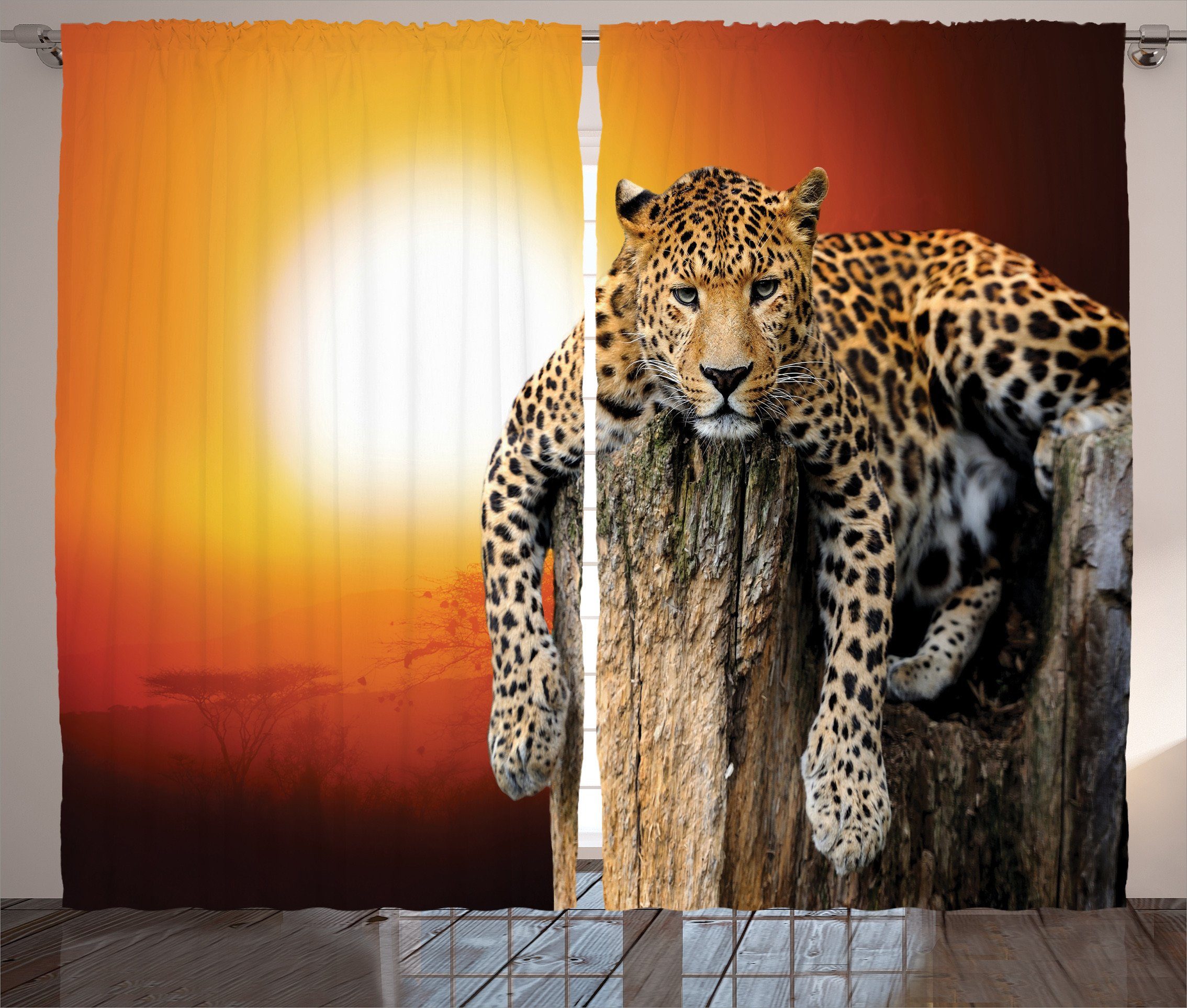 Baum Kräuselband Haken, Schlafzimmer afrikanisch Abakuhaus, Vorhang auf Safari mit und Schlaufen Gardine Leopard