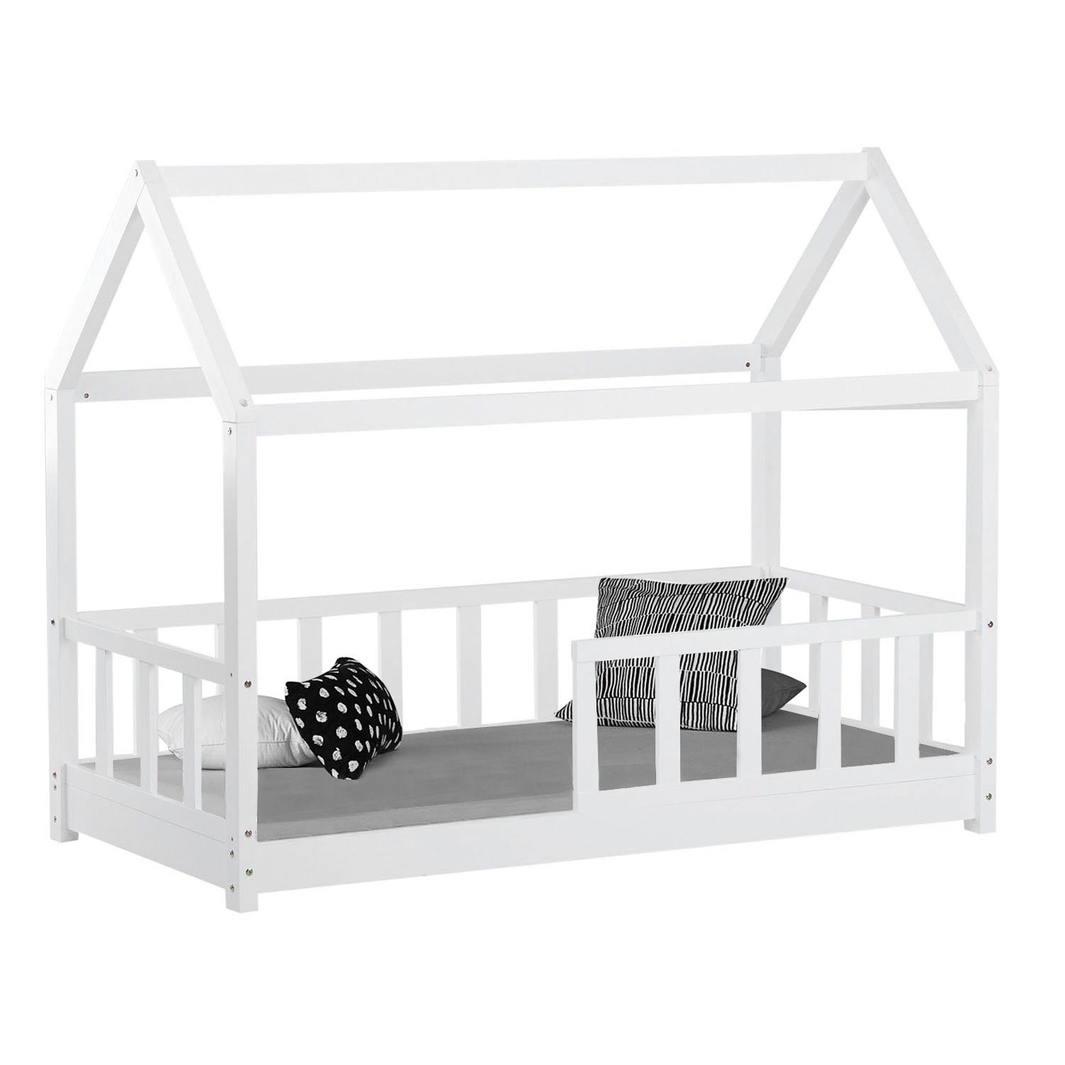 Homestyle4u Kinderbett »Hausbett Rausfallschutz 80x160 cm Lattenrost Weiß«  online kaufen | OTTO