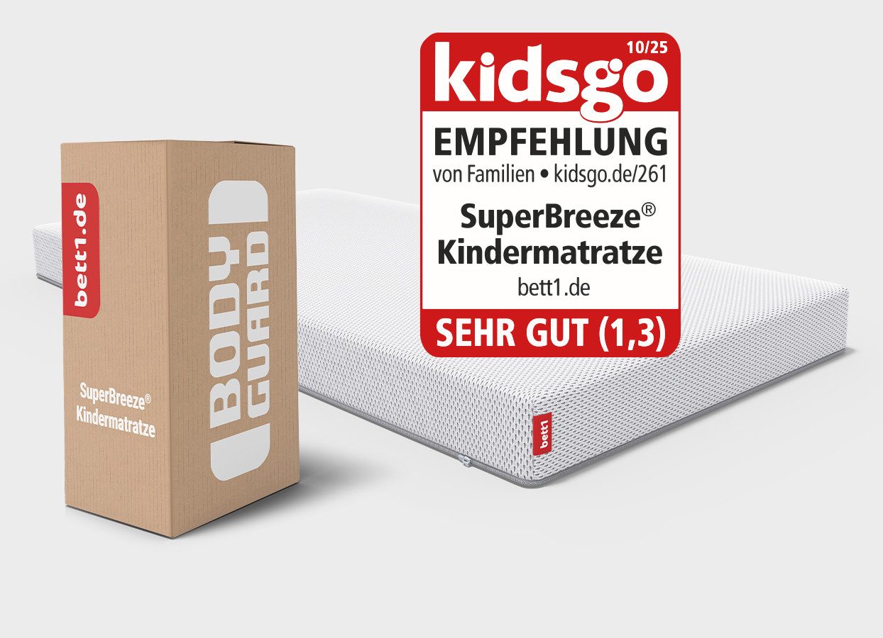 Kindermatratze SuperBreeze® Babymatratze, bett1.de, 10.5 cm hoch, Liegefläche bei 60 °C waschbar, HyBreeze® Funktionsbezug
